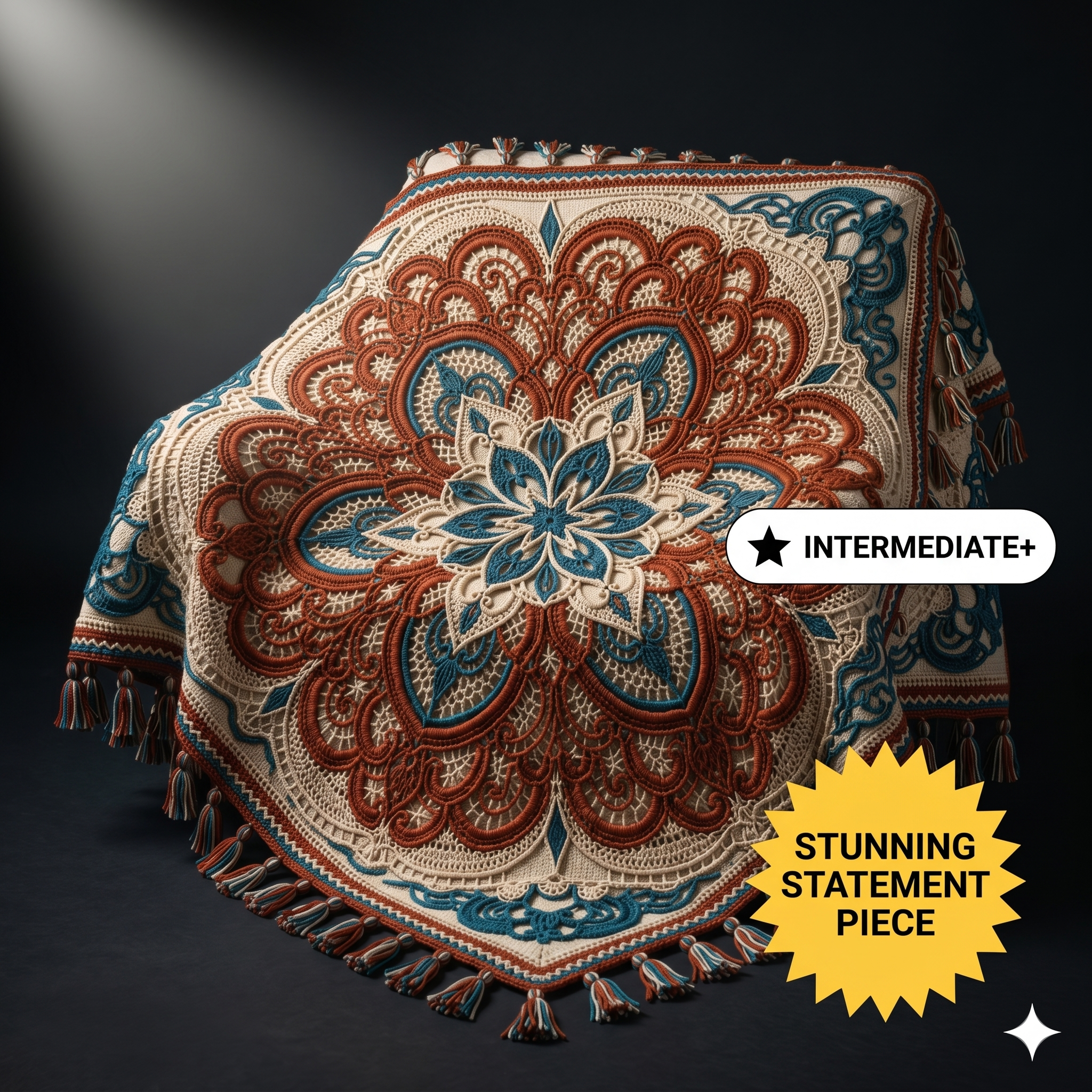 Crochet Mandala Lace Blanket Pattern | Boho Floral Afghan Throw (PDF Pattern)