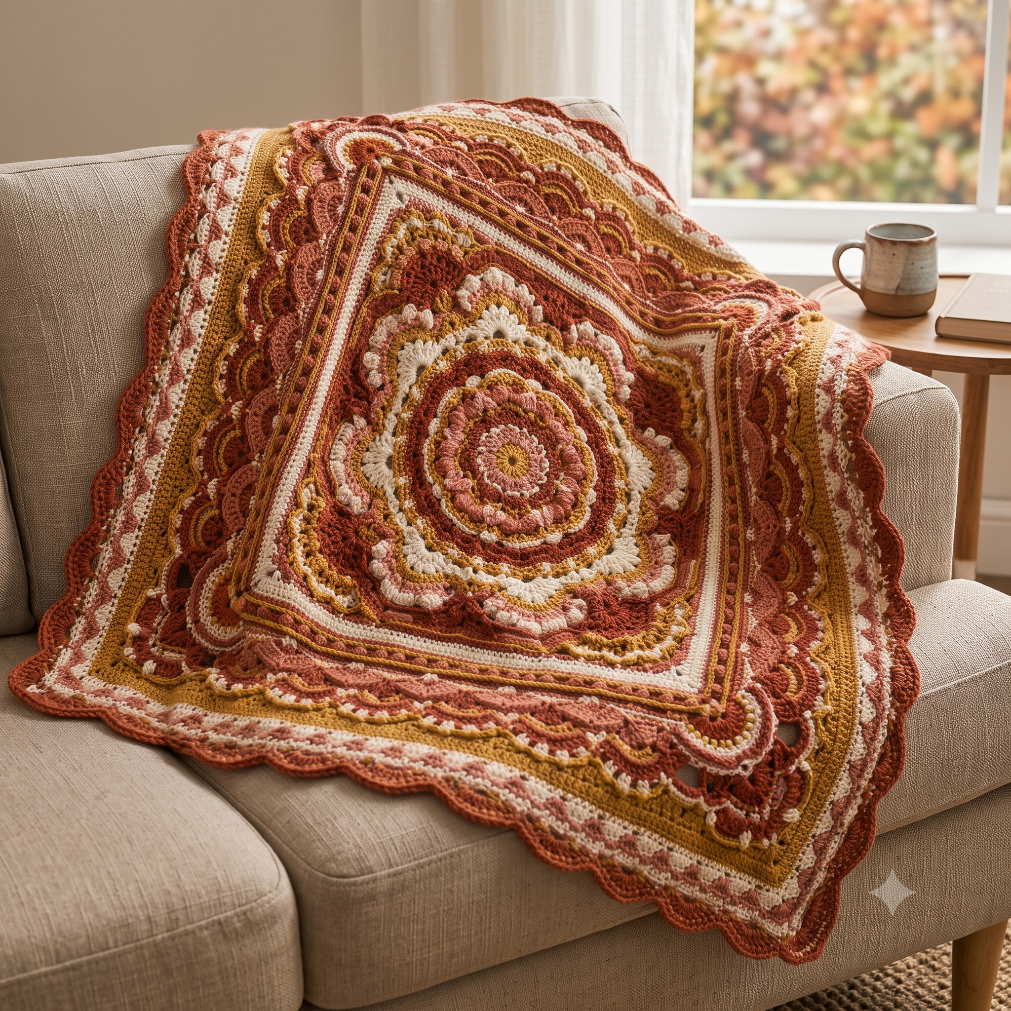 Blooming Joy Mandala Square — Crochet Pattern (PDF) | Floral Textured Afghan Block