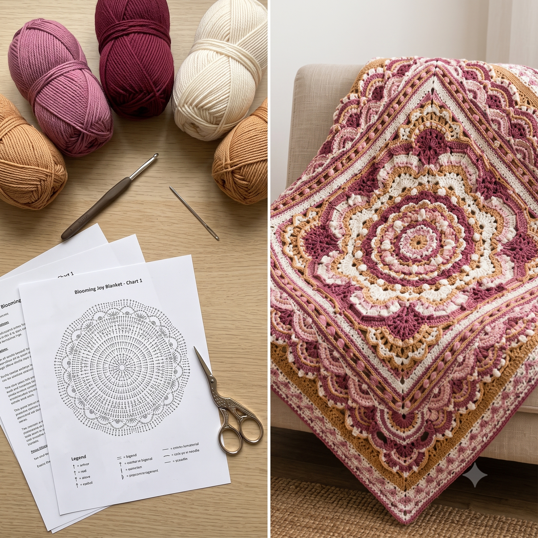 Blooming Joy Mandala Square — Crochet Pattern (PDF) | Floral Textured Afghan Block