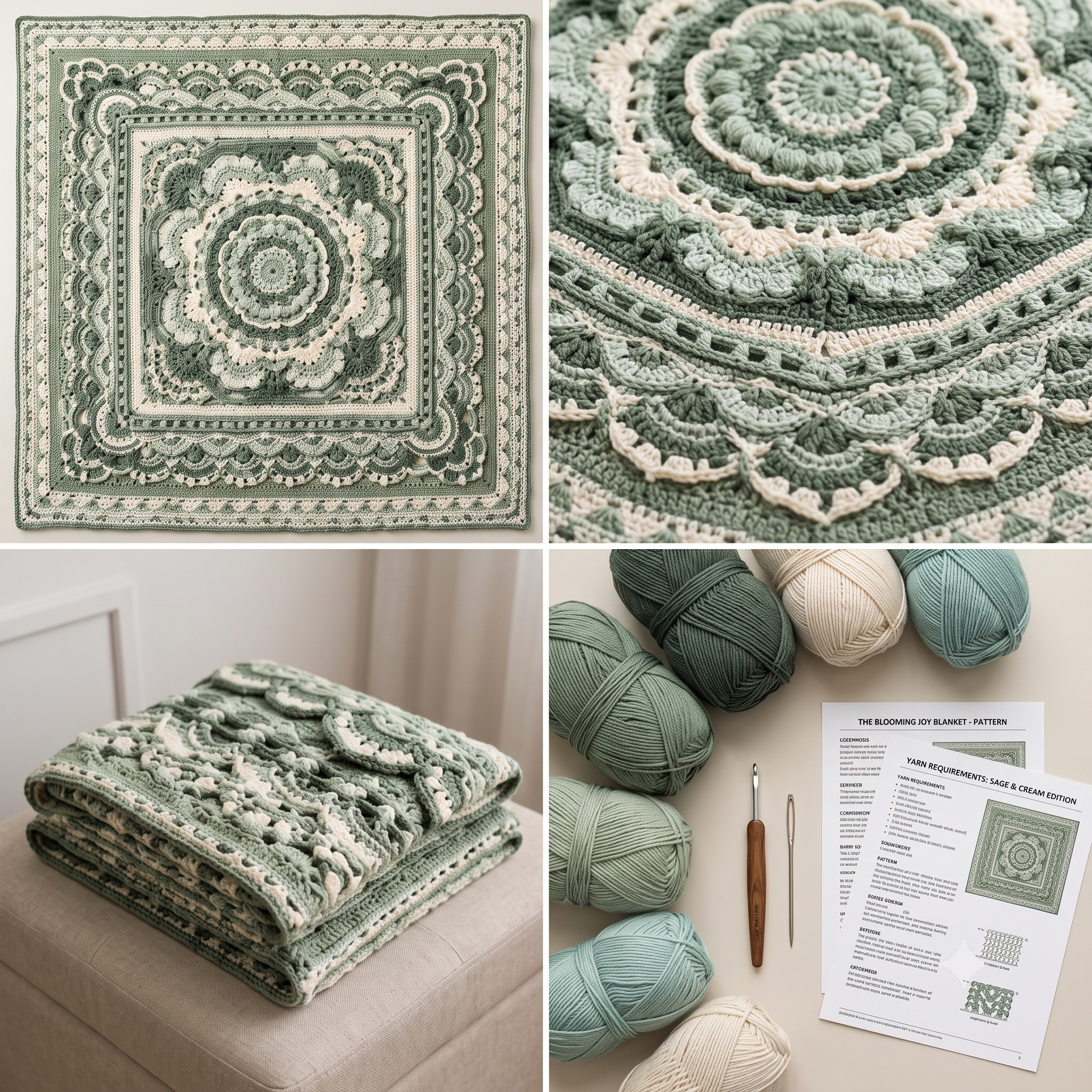 Blooming Joy Mandala Square — Crochet Pattern (PDF) | Floral Textured Afghan Block