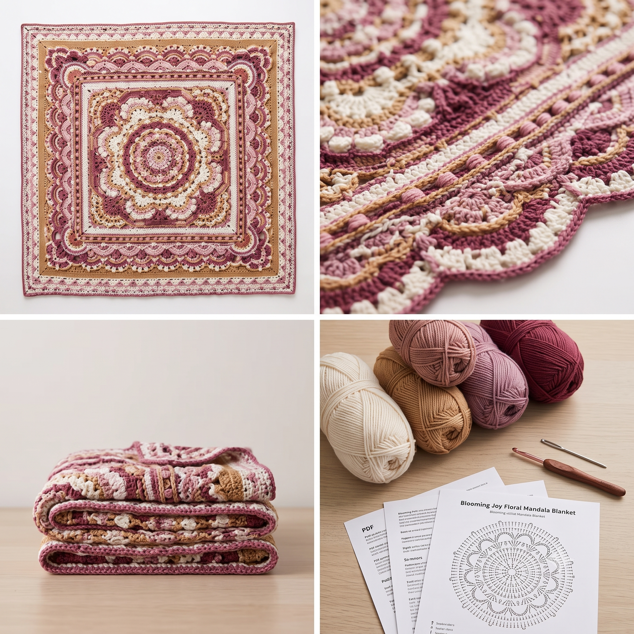 Blooming Joy Mandala Square — Crochet Pattern (PDF) | Floral Textured Afghan Block