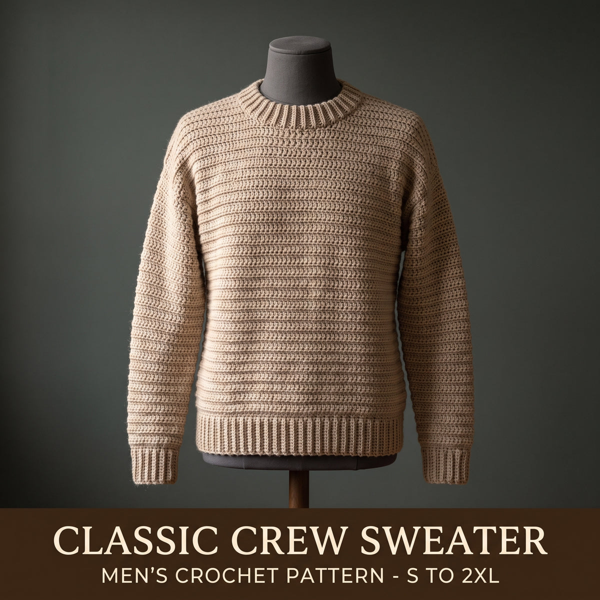 Men's Crochet Sweater Pattern PDF, Crew Neck Jumper, Sizes S–2XL