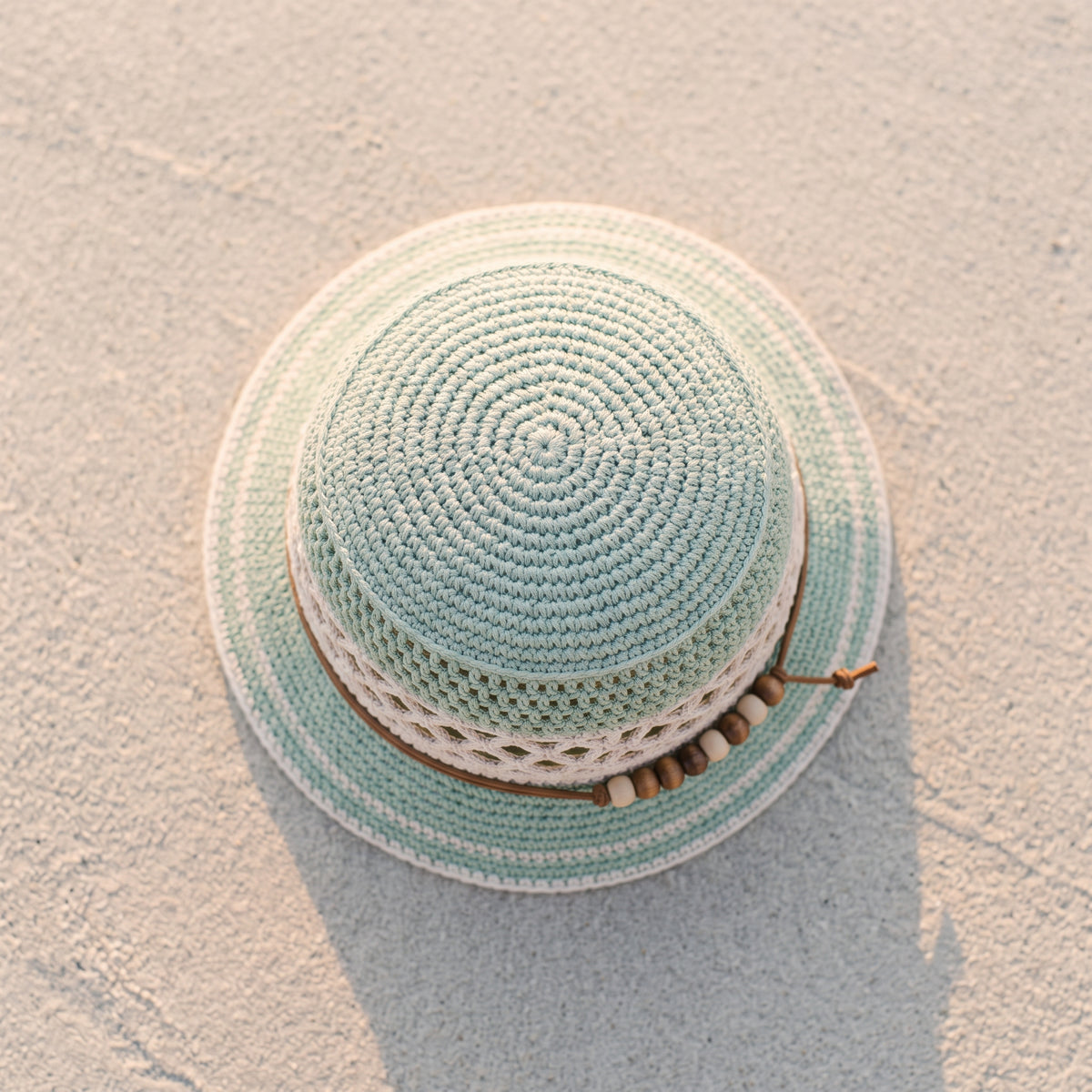 Crochet Bucket Hat Pattern PDF, Mesh Lattice Summer Bucket Hat, Mint and Cream Beach Hat, Beginner Crochet Pattern