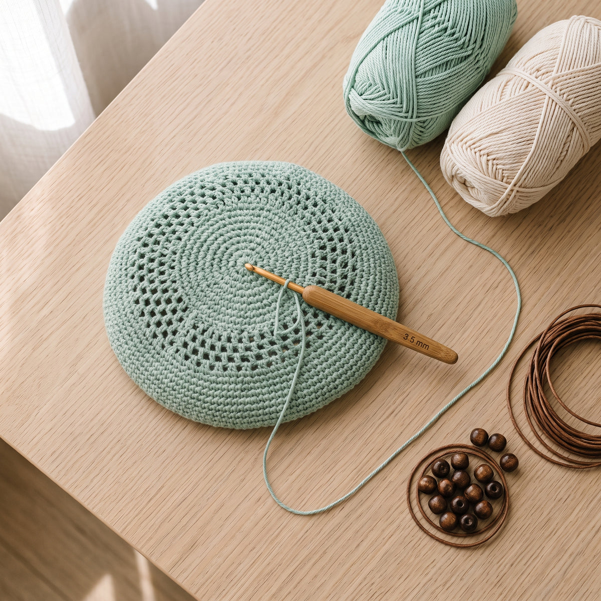 Crochet Bucket Hat Pattern PDF, Mesh Lattice Summer Bucket Hat, Mint and Cream Beach Hat, Beginner Crochet Pattern
