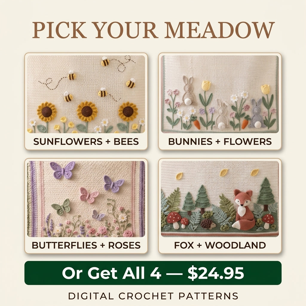 The Storybook Meadow Baby Blanket Collection – 4 PDF Crochet Patterns