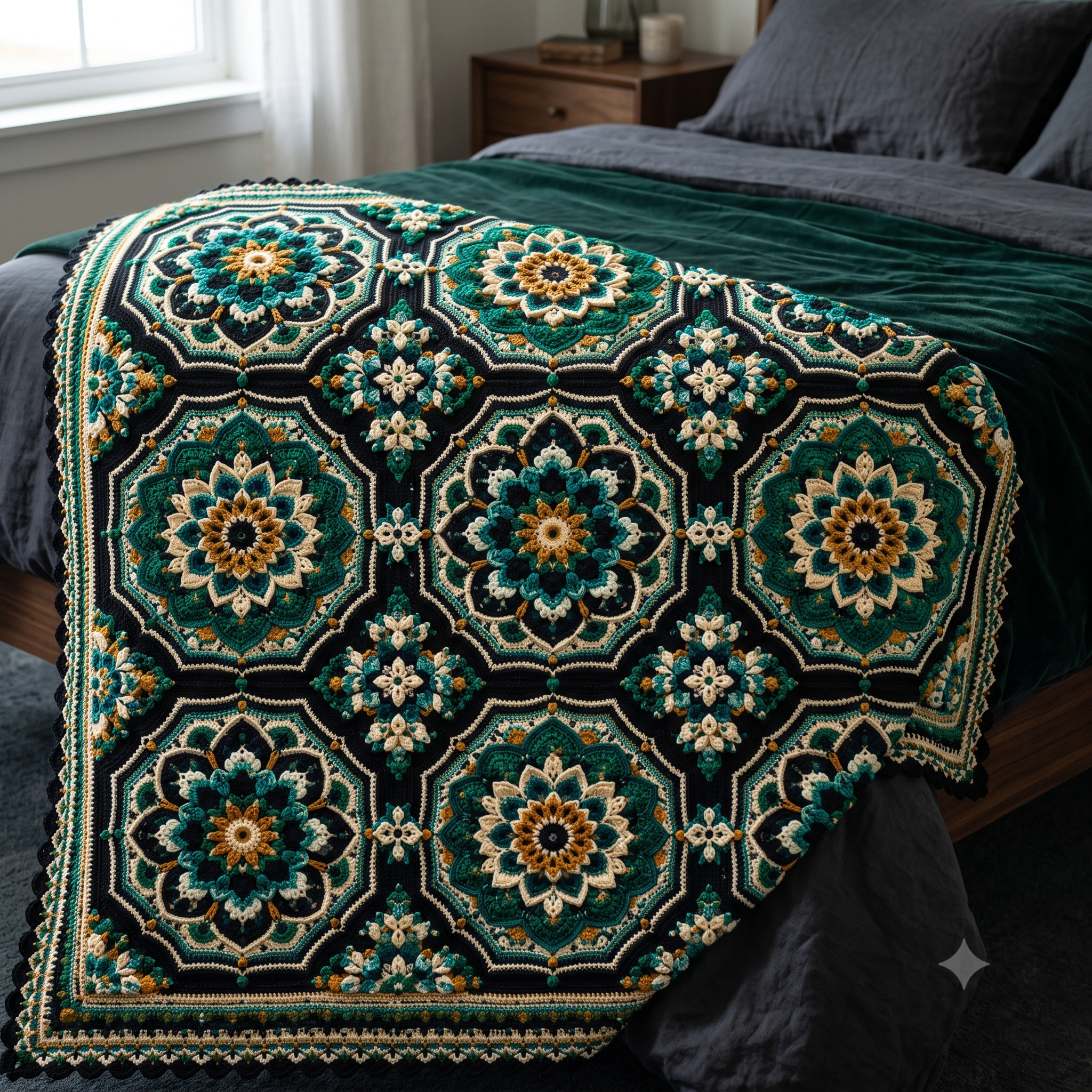 Midnight Mosaic Blanket — Crochet Pattern (PDF) | Persian-Inspired Mandala Throw