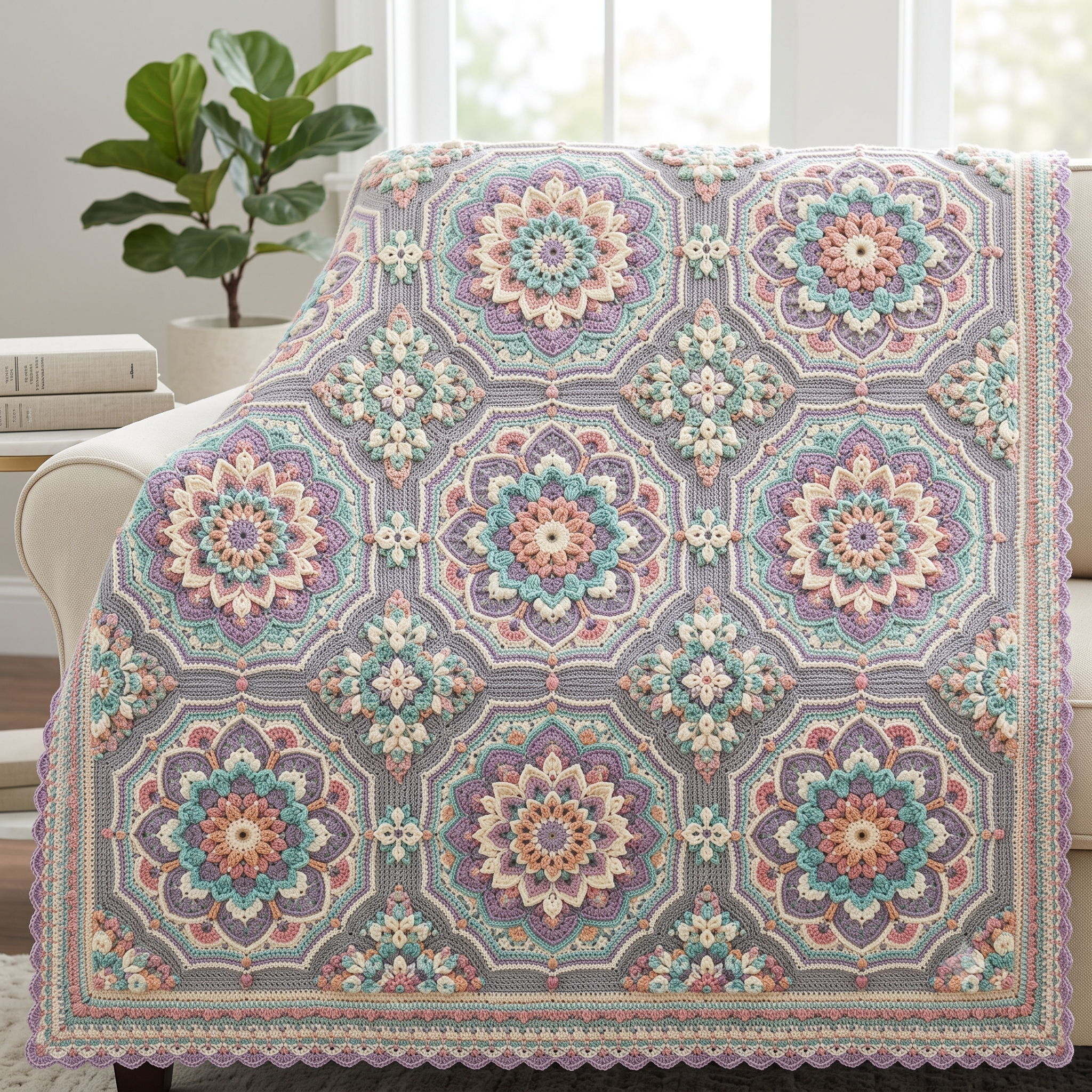 Midnight Mosaic Blanket — Crochet Pattern (PDF) | Persian-Inspired Mandala Throw