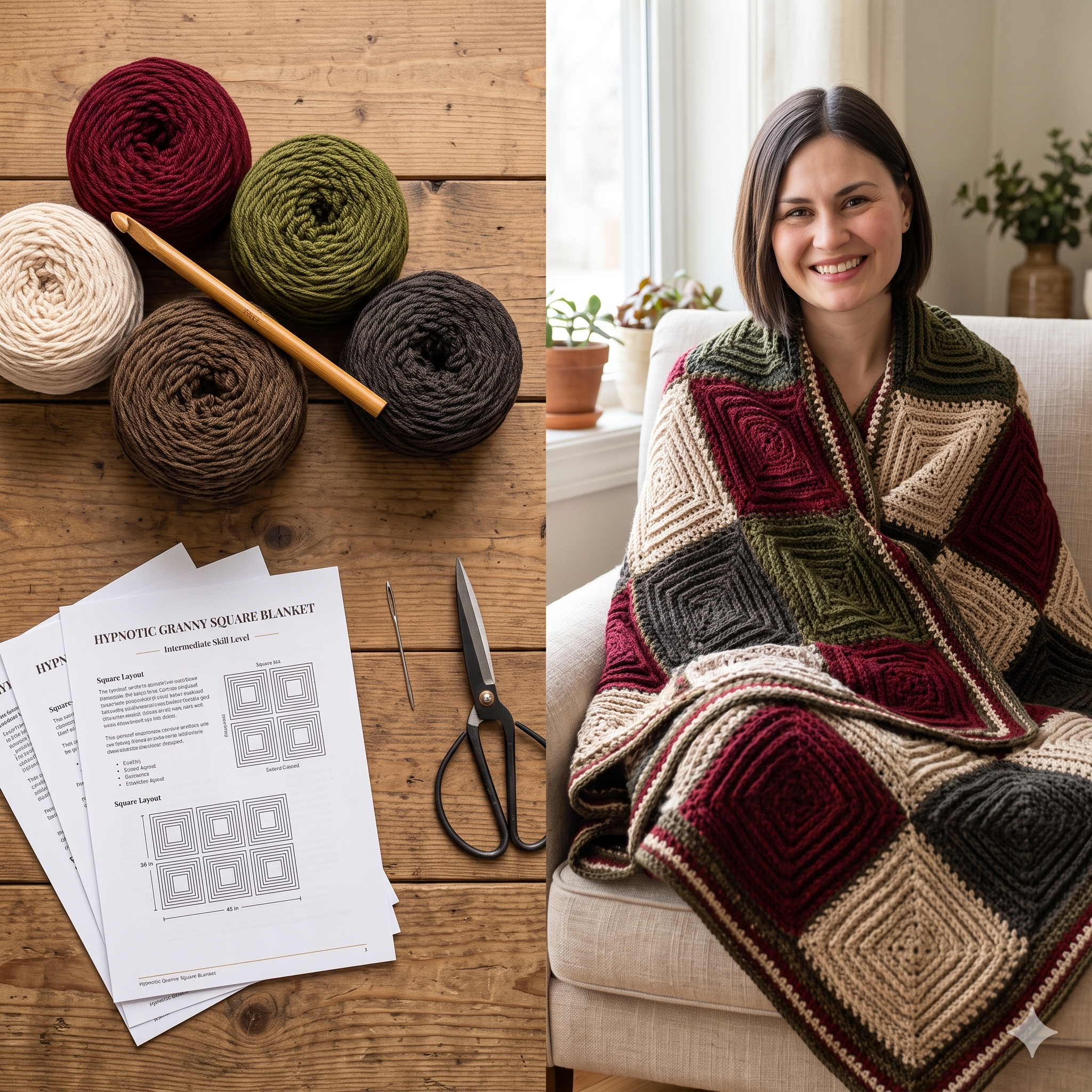 Granny Square Blanket Crochet Pattern PDF | Modern Hypnotic Throw Pattern, Geometric Optical Afghan, Intermediate, US Terms, Instant Download