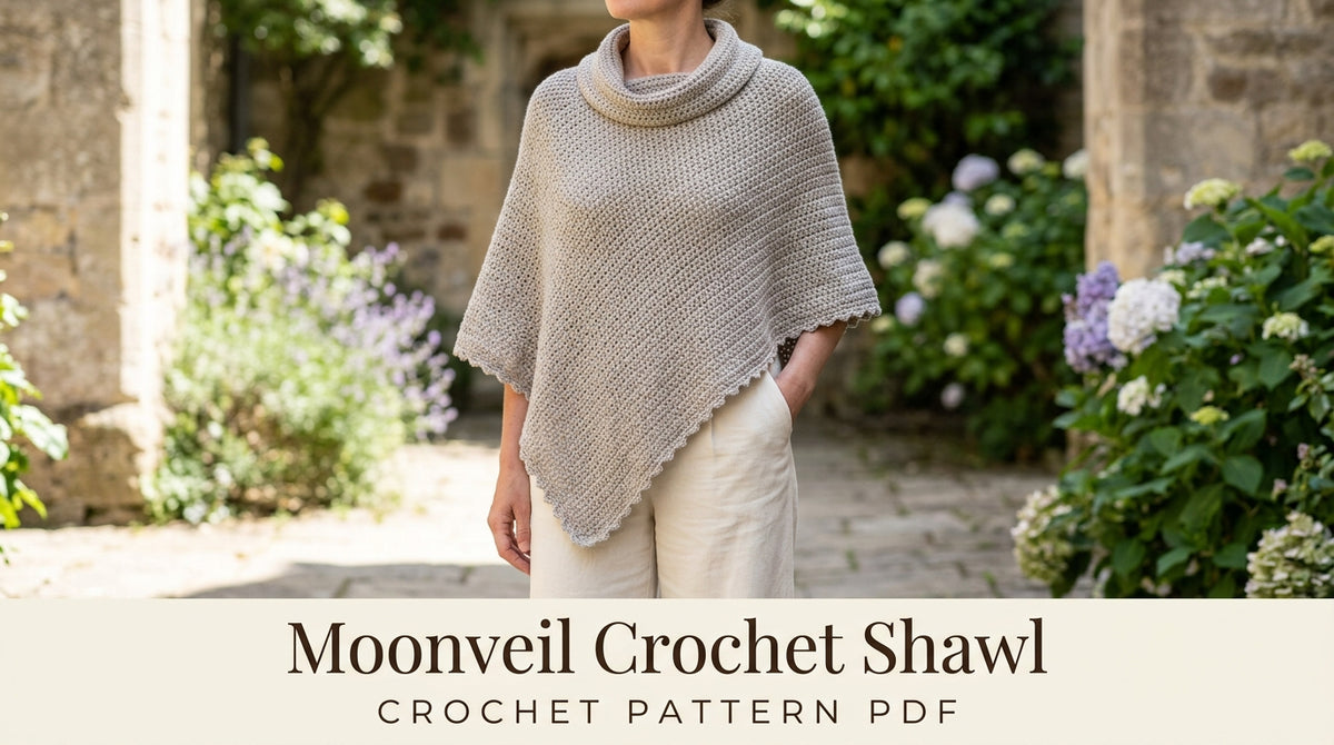 Crochet Poncho Shawl Pattern PDF, Asymmetrical Wrap with Cowl Neck, Easy Crochet Shawl, Worsted Weight, Moonveil