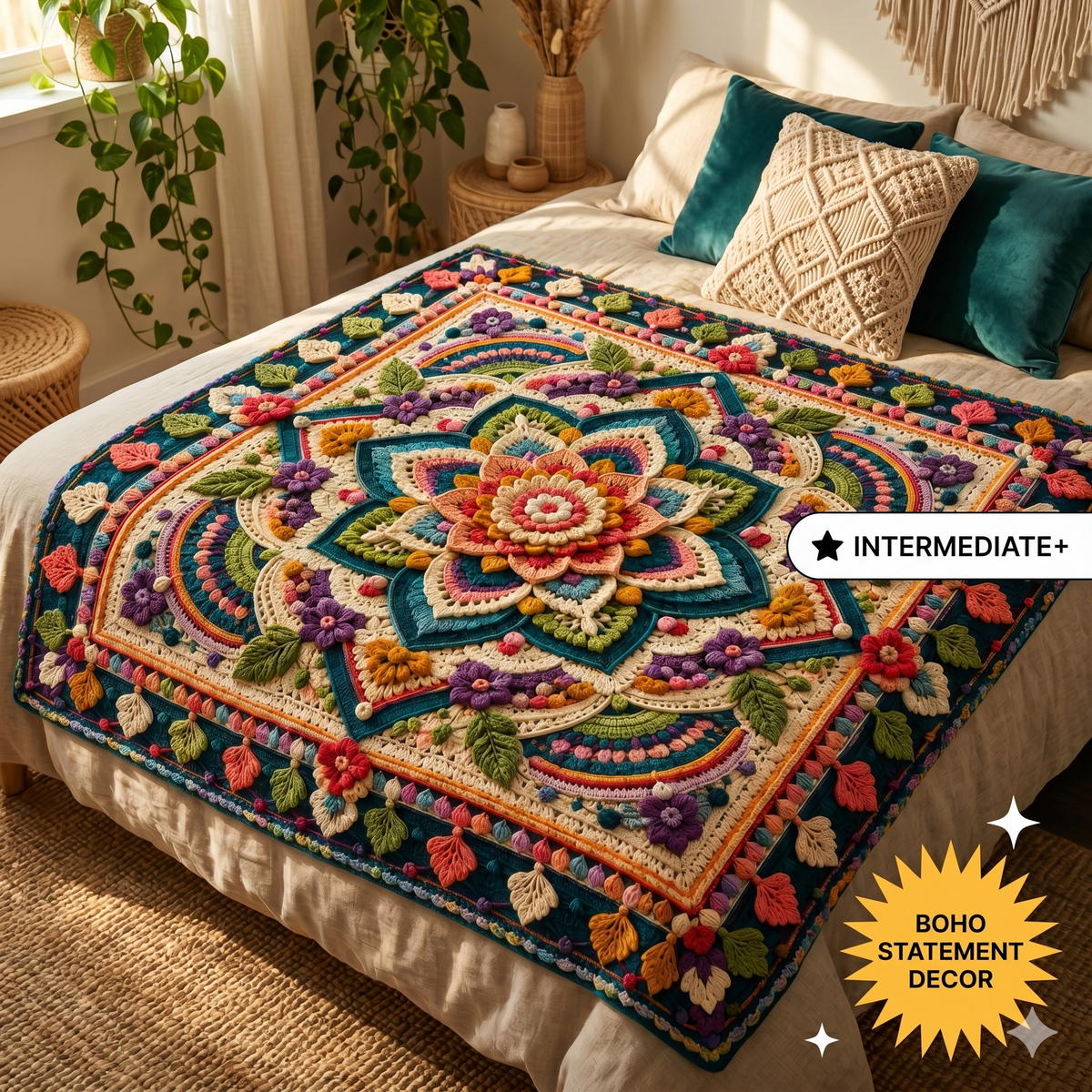 Mystic Mandala Crochet Blanket Pattern | Floral Boho Afghan Throw (PDF