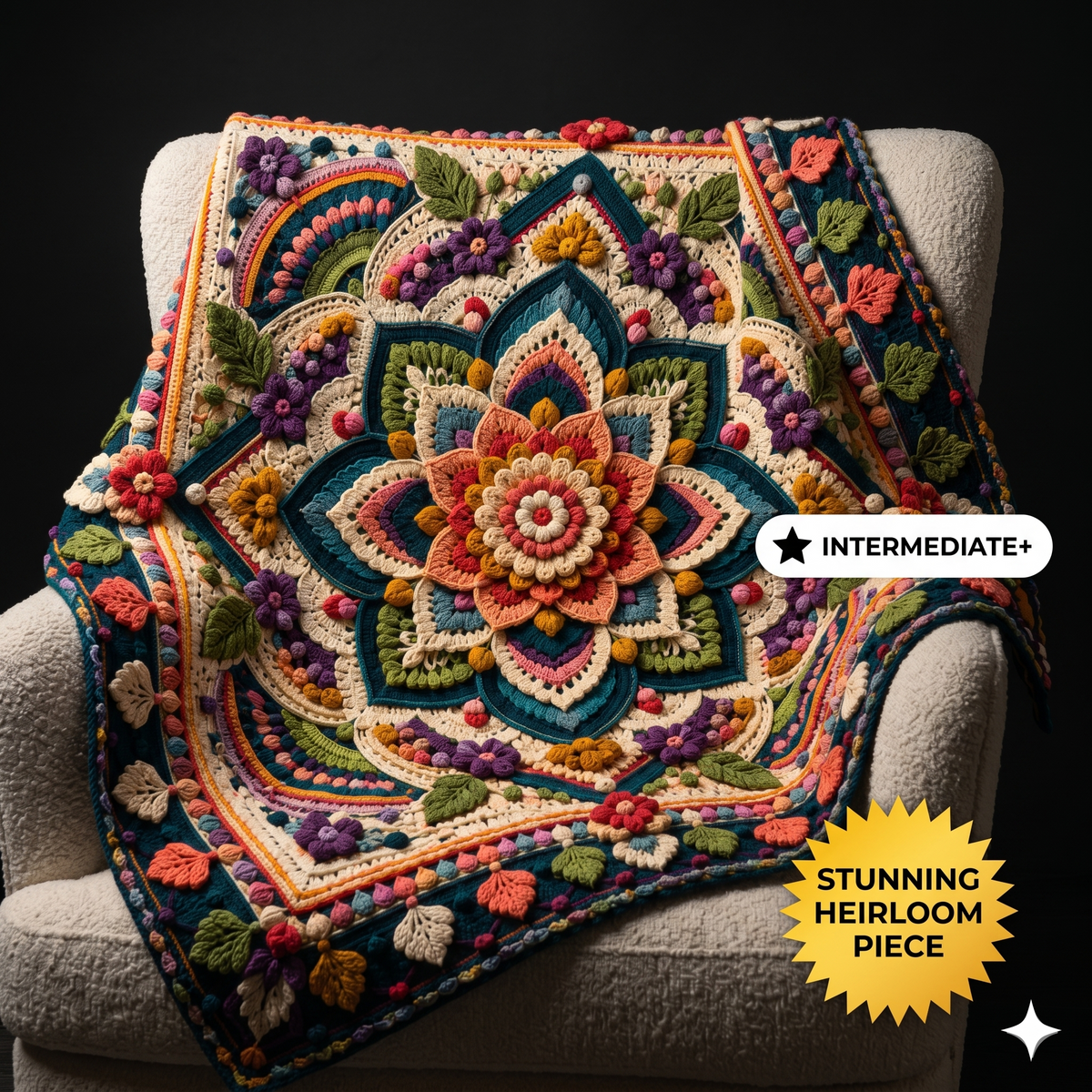 Mystic Mandala Crochet Blanket Pattern | Floral Boho Afghan Throw (PDF