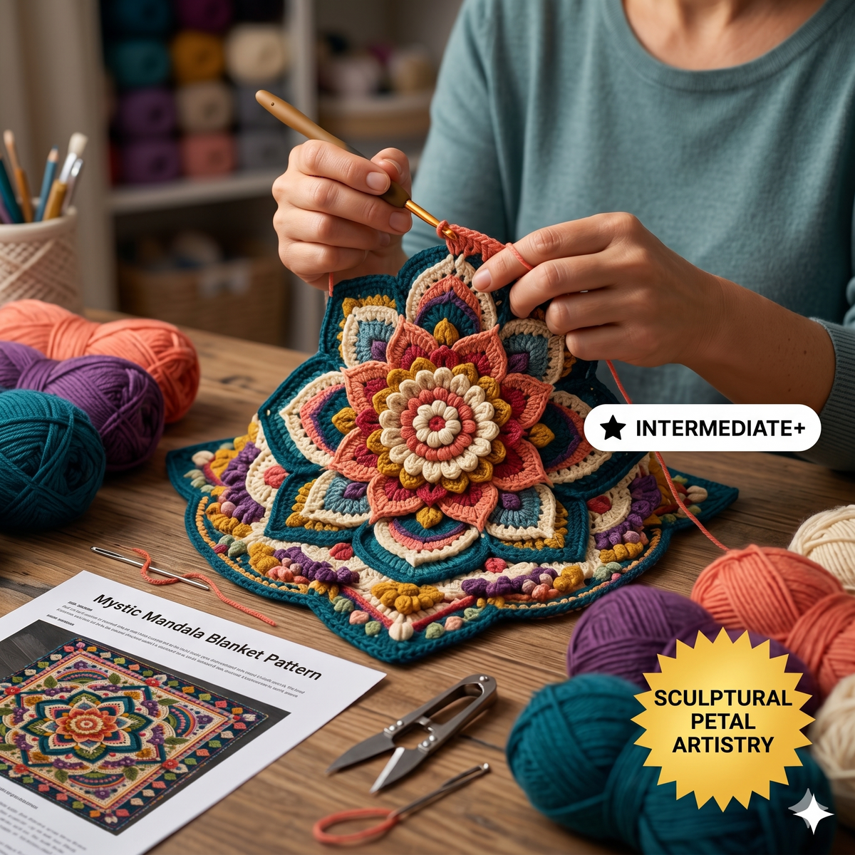Mystic Mandala Crochet Blanket Pattern | Floral Boho Afghan Throw (PDF