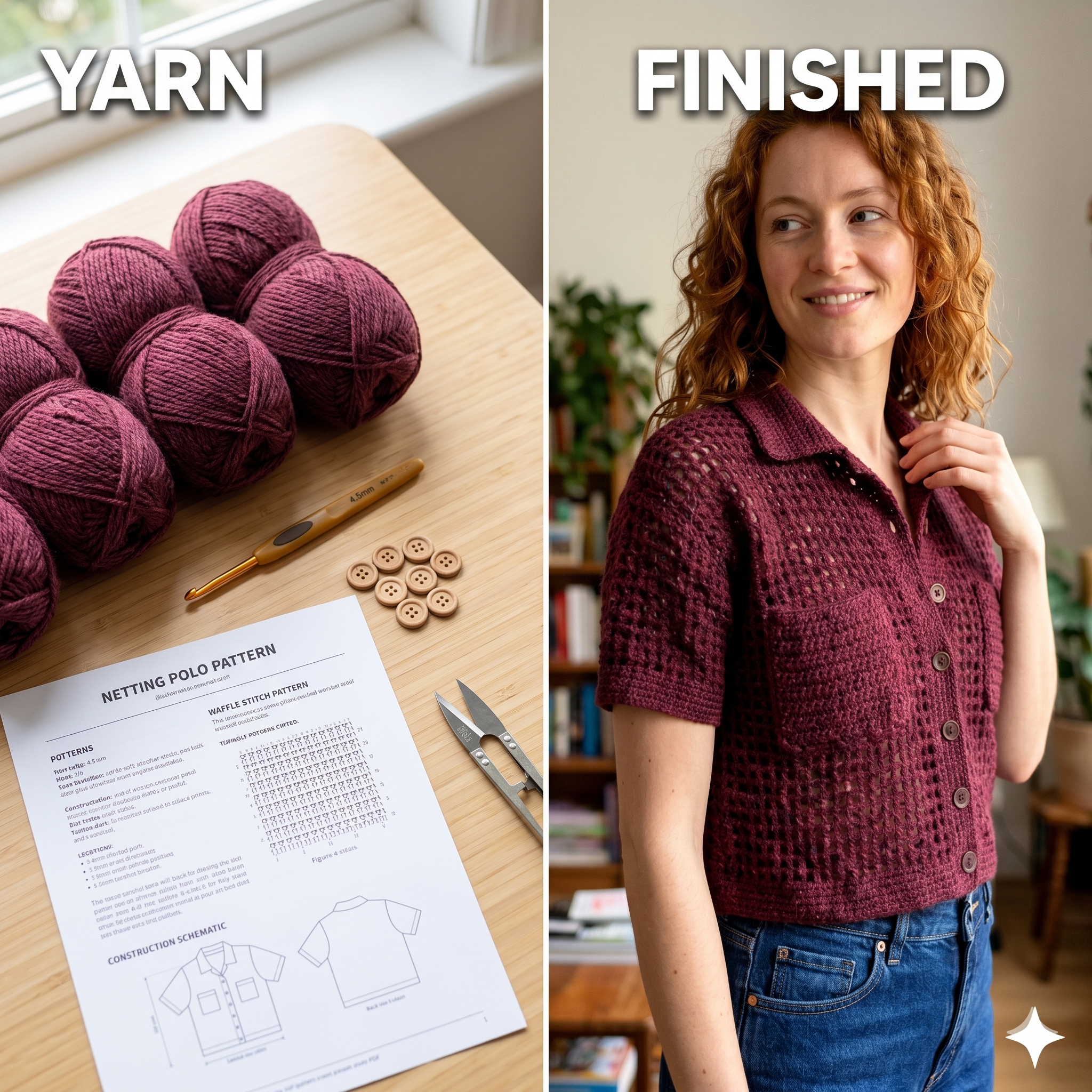 Netting Crochet Polo with Pockets Pattern PDF Download | Stylish Mesh Crochet Top