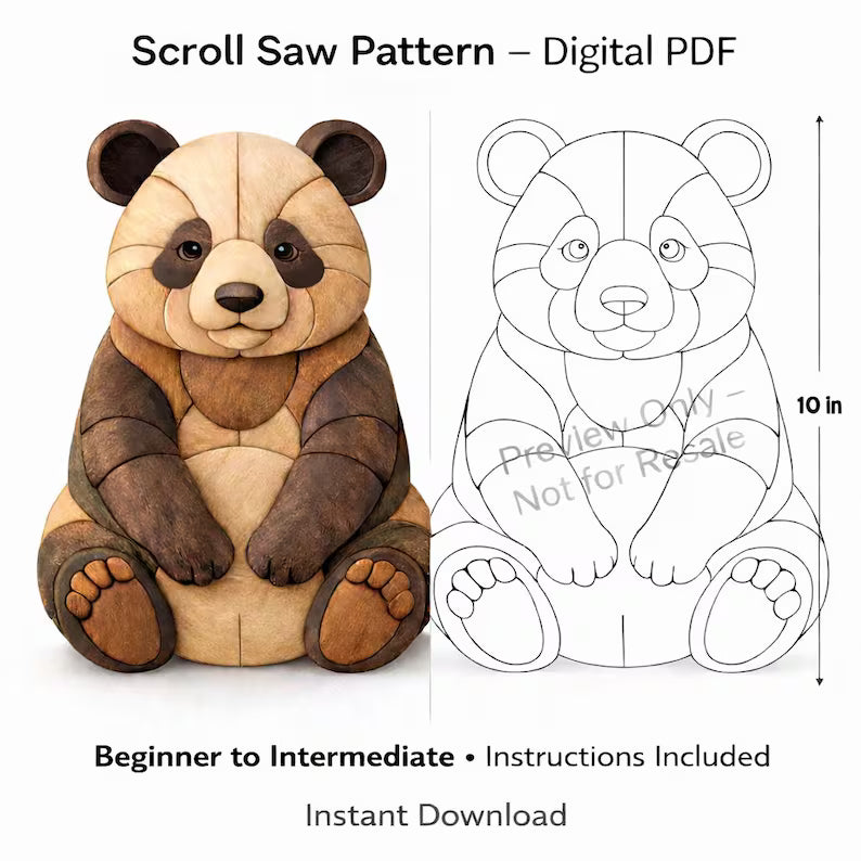 Panda Intarsia Pattern – Scroll Saw Woodworking Project (Digital Download)