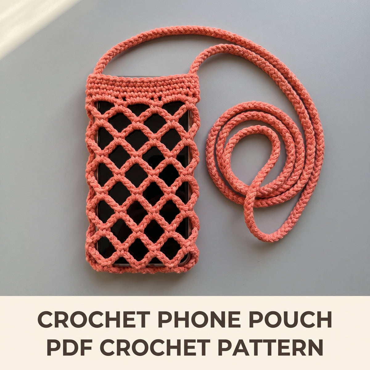 Crochet Phone Bag Pattern PDF | Mesh Crossbody Phone Pouch with Strap | Video Tutorial + 17 Pages | Easy, US Terms