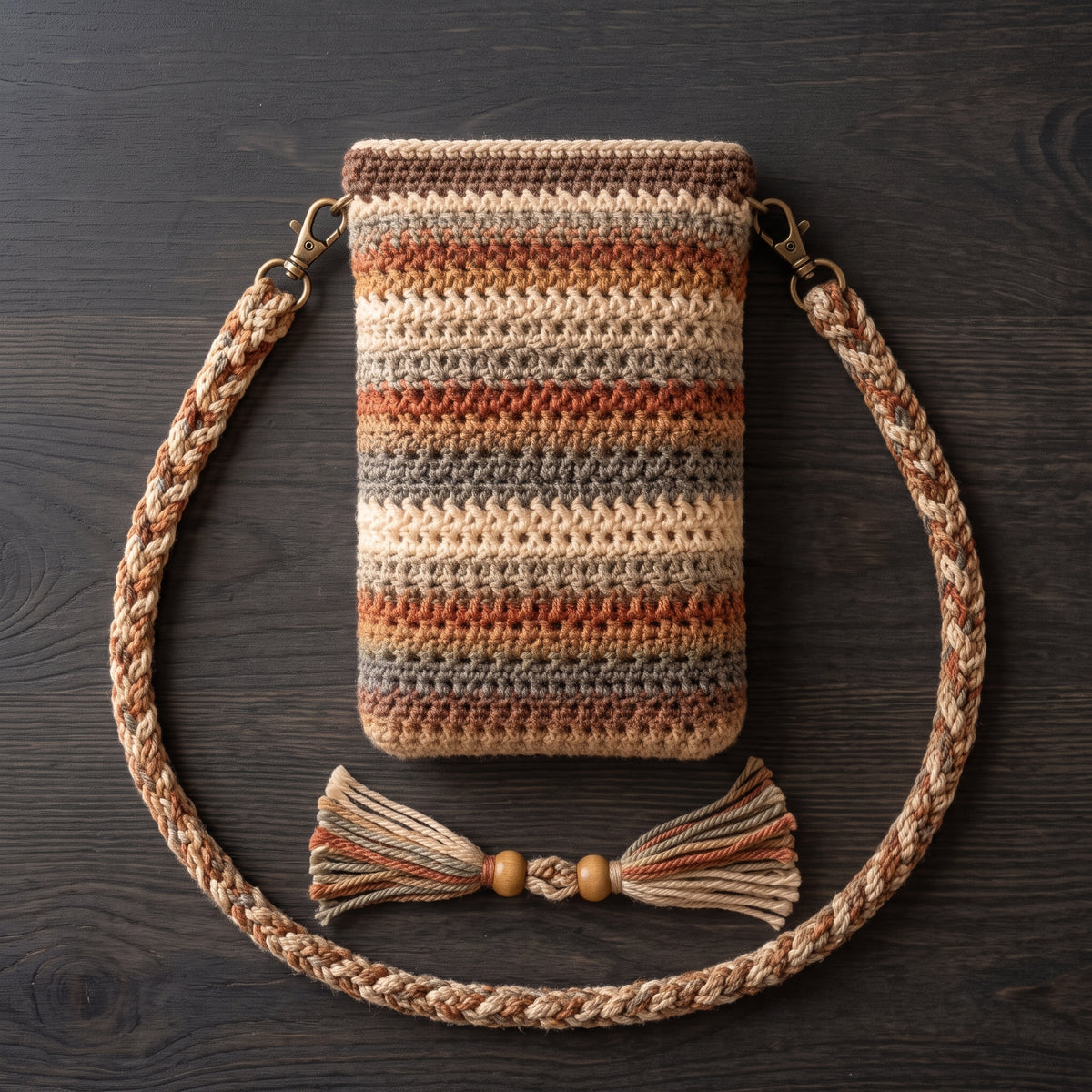Phone Bag Crochet Pattern PDF | Boho Crossbody Pouch with Mandala Flap and Braided Strap, US Terms