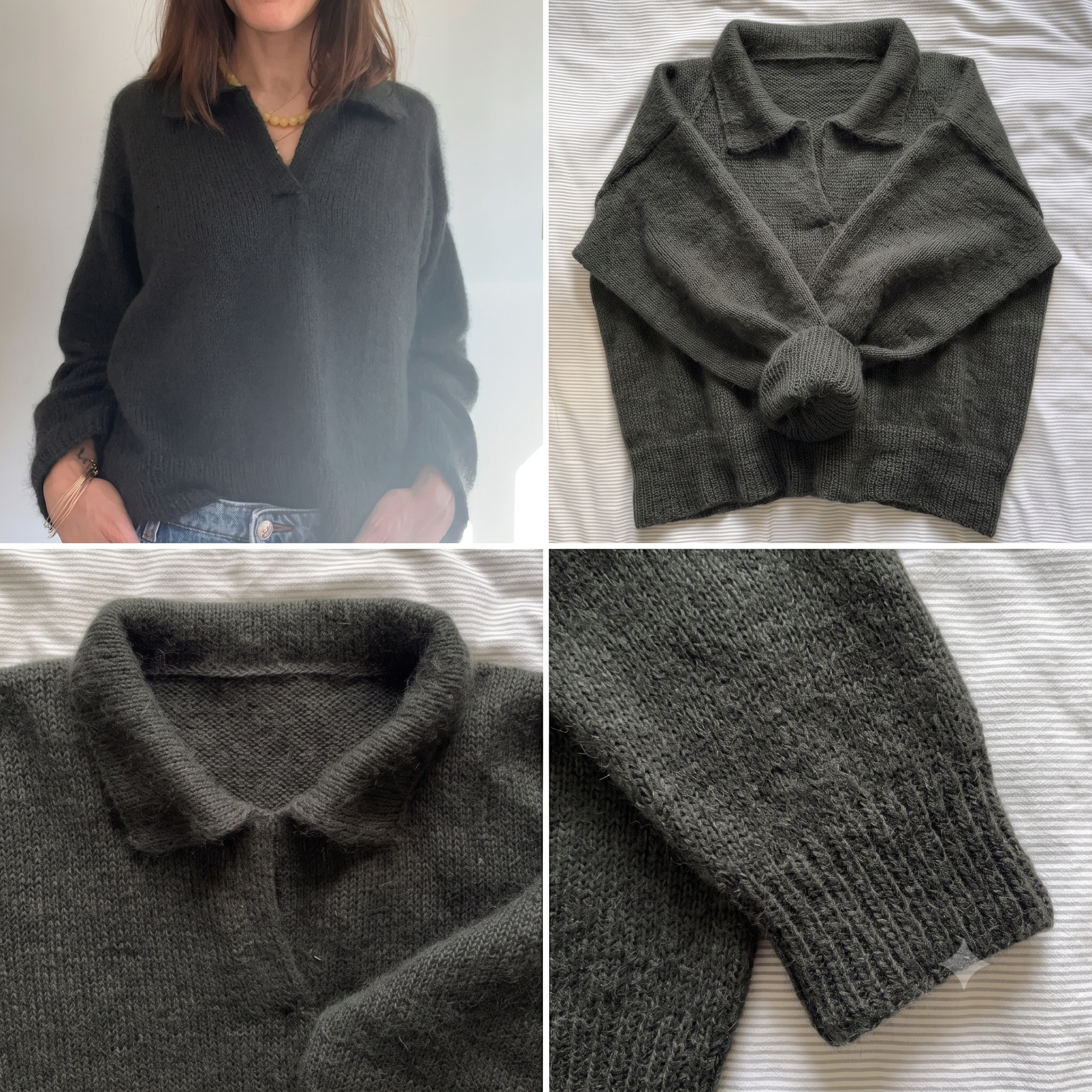 Polo Sweater Knitting Pattern PDF | Top Down Mohair Jumper with Knitted Collar | 9 Sizes | Seamless Knitting Pattern | Instant Download