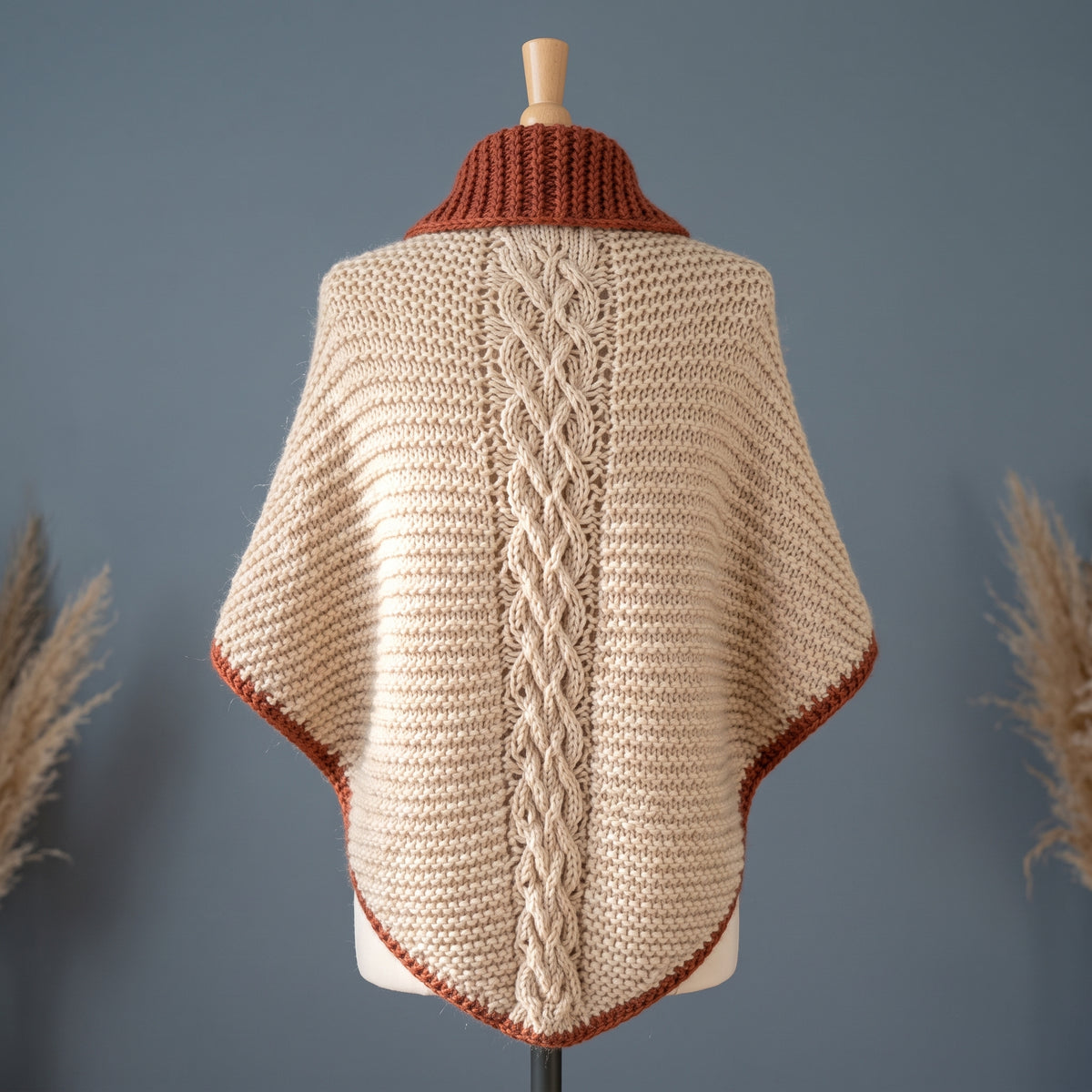 Poncho Knitting Pattern PDF, Garter Stitch Wrap with Cable Spine