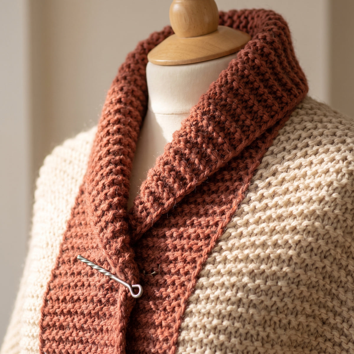 Poncho Knitting Pattern PDF, Garter Stitch Wrap with Cable Spine