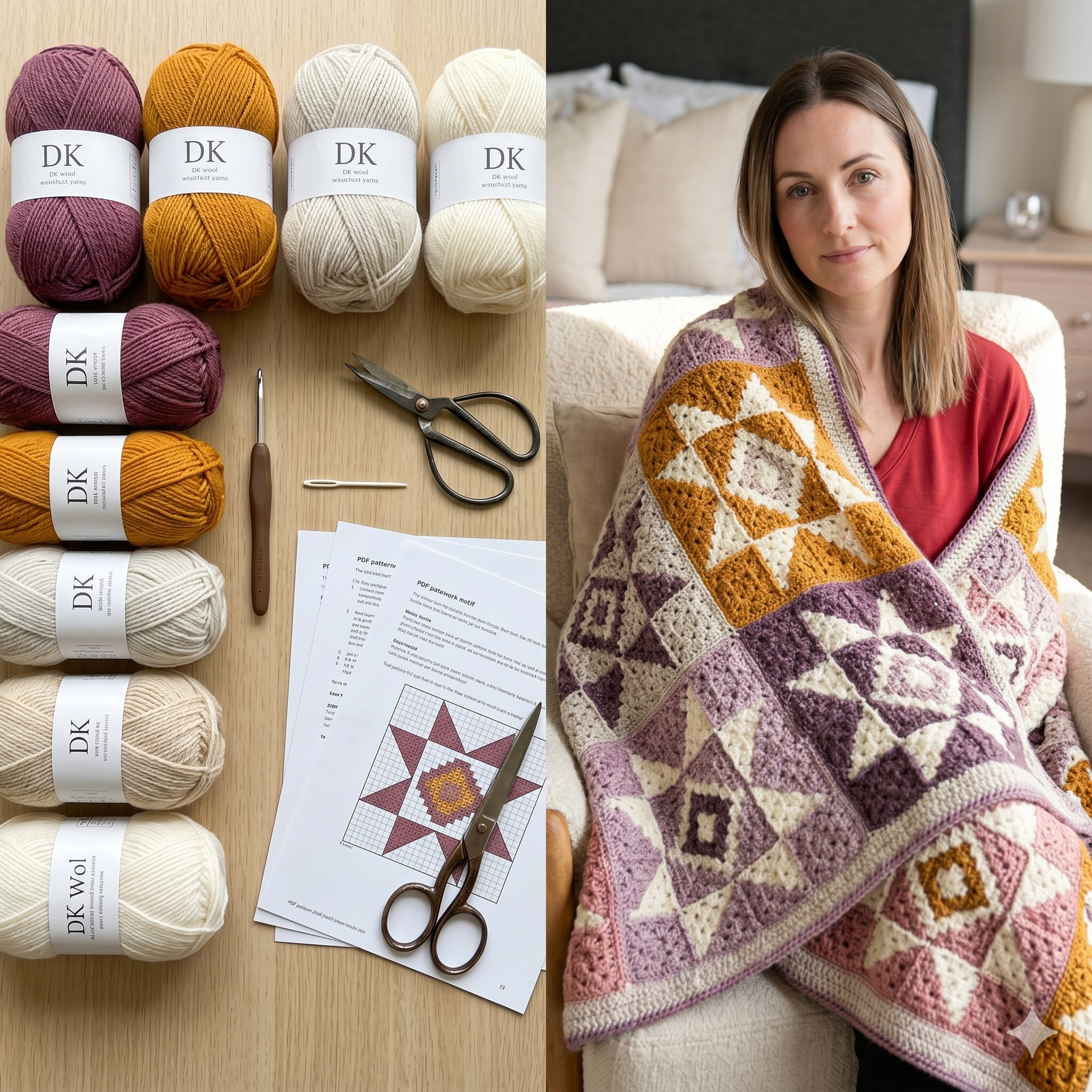 Quiet Sky Star Blanket — Crochet Pattern (PDF) | Modern Quilt-Inspired No-Sew Throw