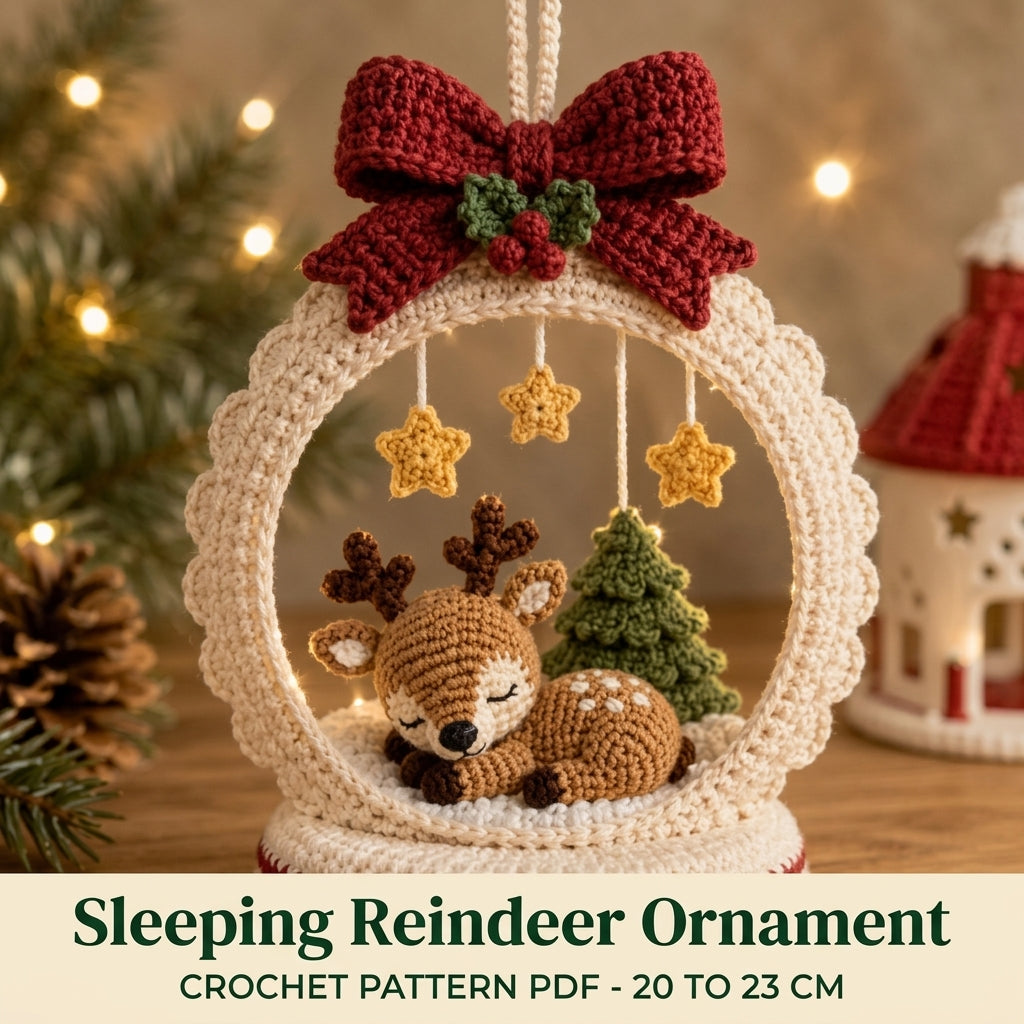 Christmas Reindeer Ornament Crochet Pattern PDF, Snow Globe Bauble