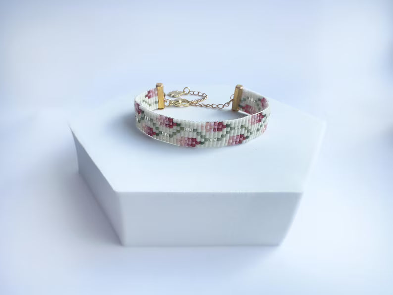 Rose Miyuki Loom Bead Pattern, Easy Loom Bracelet Pattern for Beginners, Floral beaded Pattern, DIY jewelry tutorial, Digital Jewelry Design