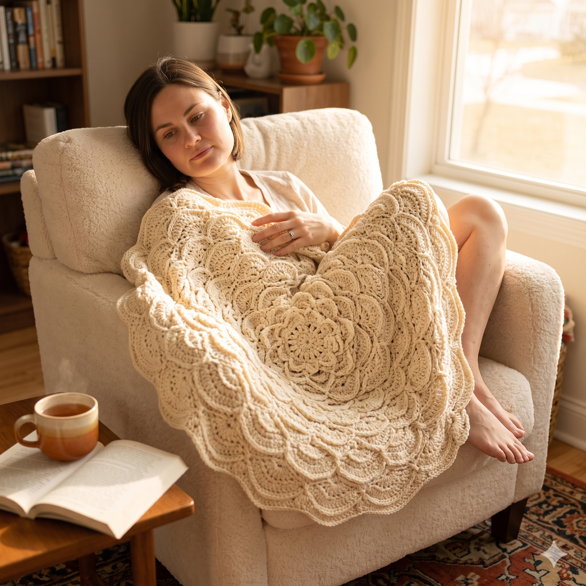 Mandala Blanket Crochet Pattern PDF | Textured Cabled Round Throw Pattern, Flower Puddles Afghan, Intermediate Advanced, US UK Terms, Download