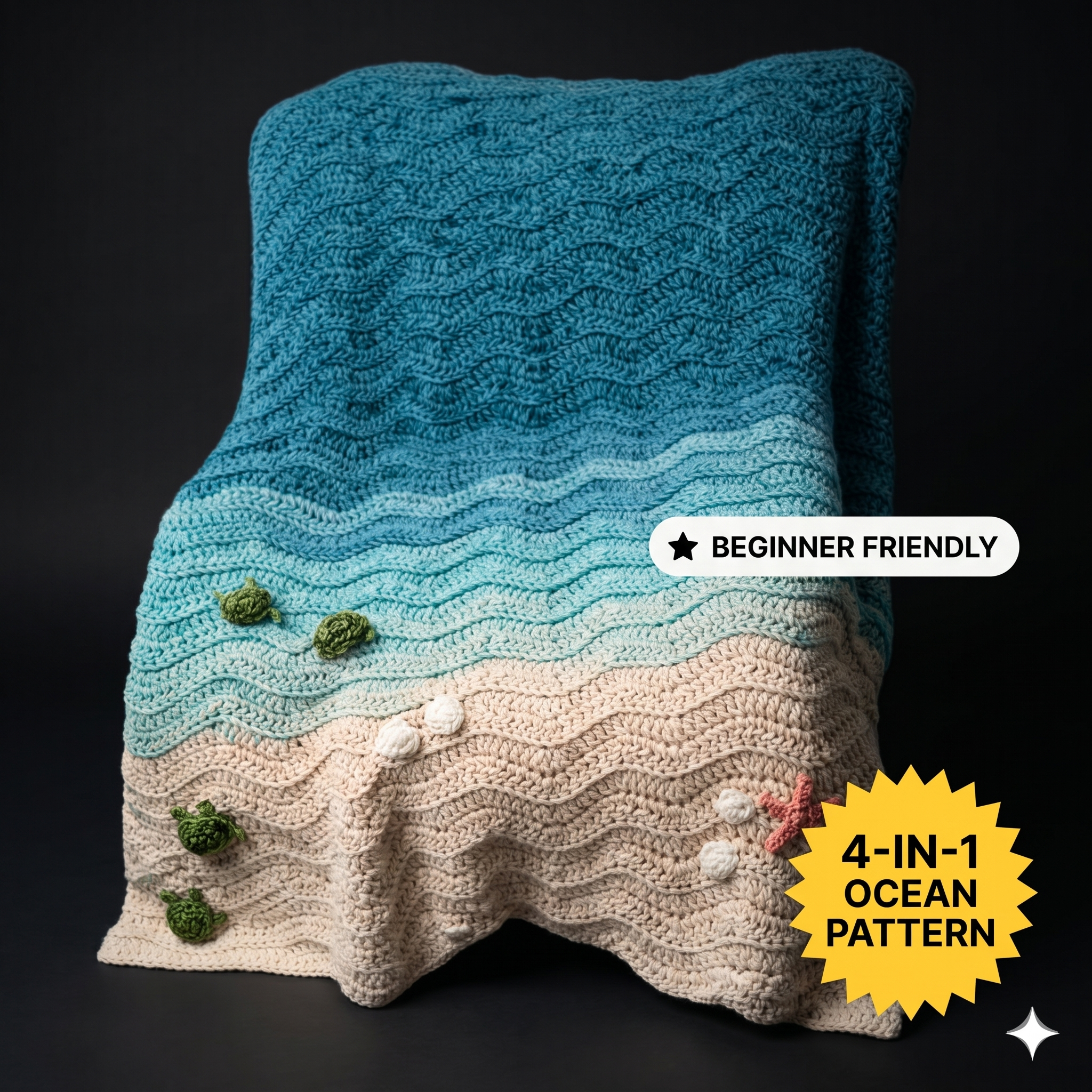 Sea Turtle Crochet Blanket Pattern, Ocean Afghan, Crochet Pattern, Instant Download Pattern, Ocean Blanket Pattern, DIY Sea Turtle Blanket,