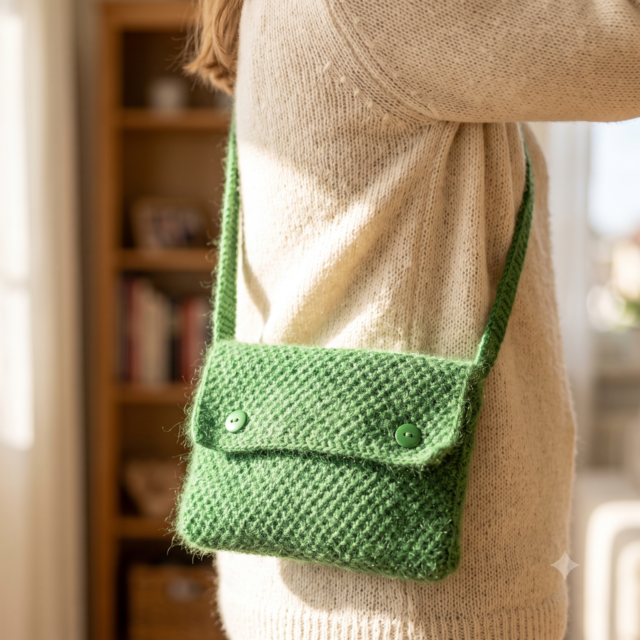 Seed Stitch Bag Knitting Pattern – PDF Knit Crossbody Bag & Clutch – Adjustable Strap Belt Bag – 31×20 cm – Instant Download