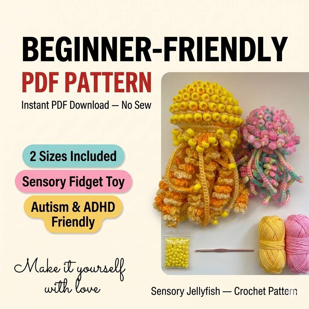 Sensory Jellyfish Crochet Pattern No Sew with Pony Beads PDF English