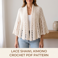 Crochet Shawl Pattern for Women | Lace Kimono Wrap with Scalloped Picot Edge | Easy Lace Repeat | Instant Download PDF Pattern