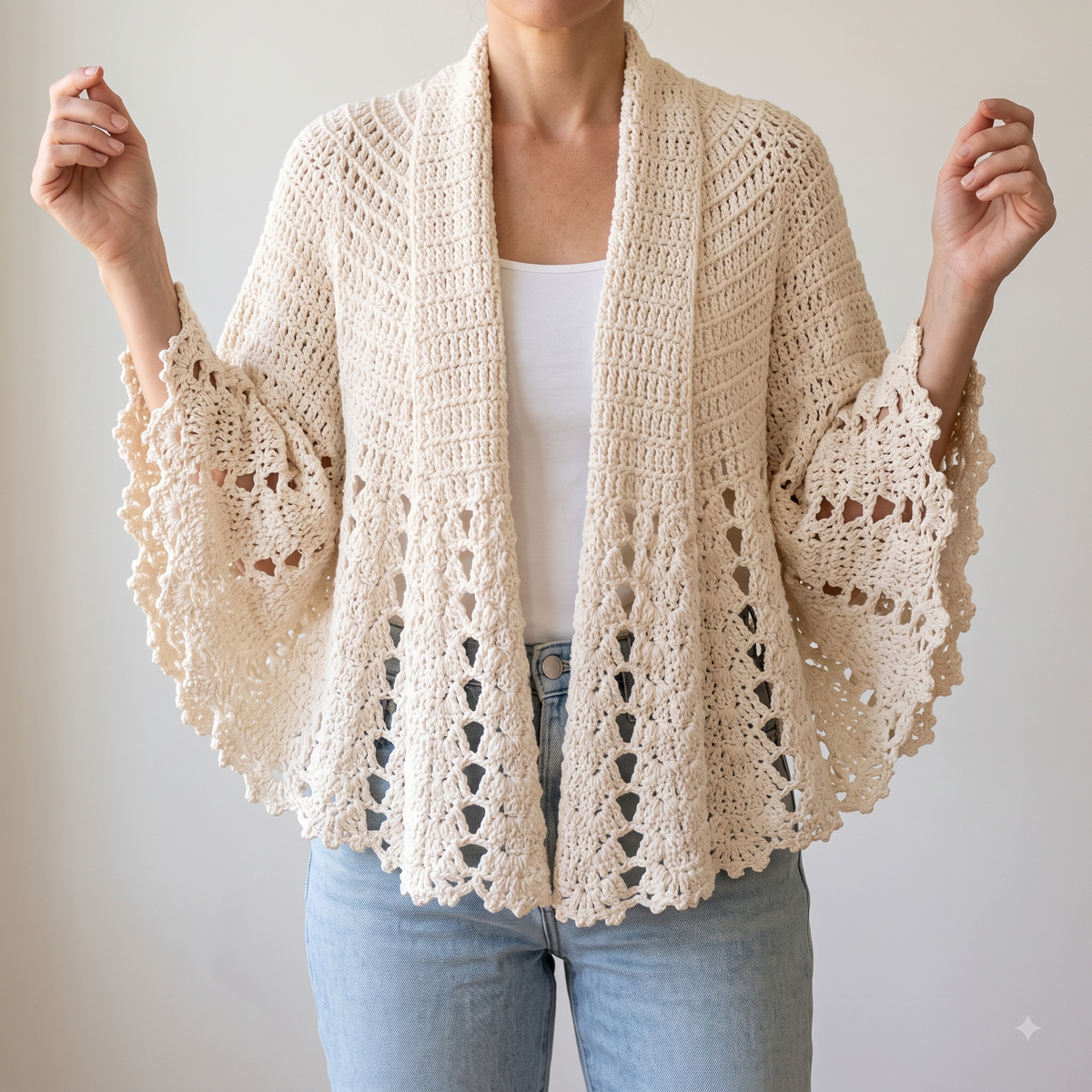 Crochet Shawl Pattern for Women | Lace Kimono Wrap with Scalloped Picot Edge | Easy Lace Repeat | Instant Download PDF Pattern