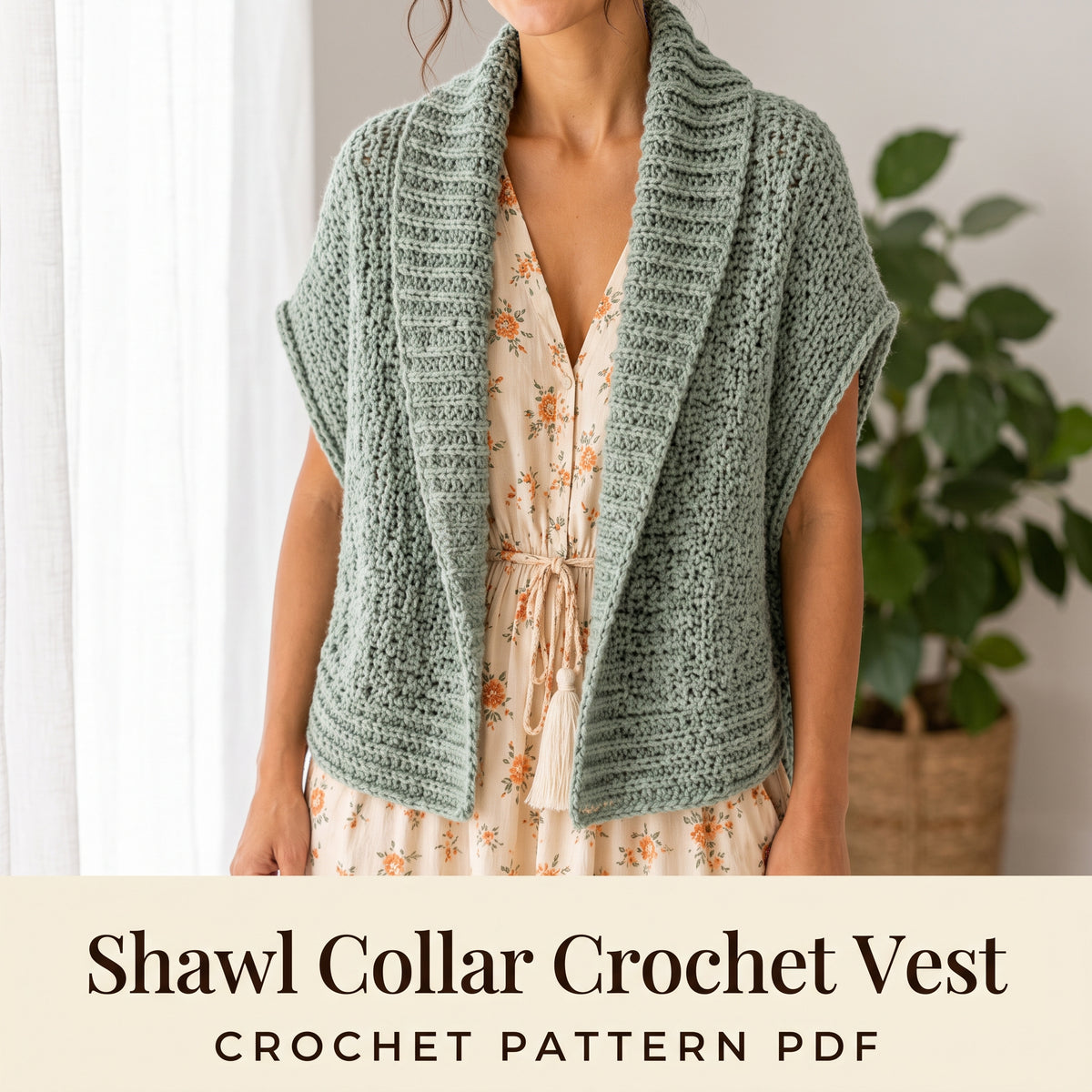 Shawl Collar Crochet Vest Pattern PDF, Oversized Sleeveless Crochet Cardigan, Boho Summer Vest, Sizes XS to 5XL