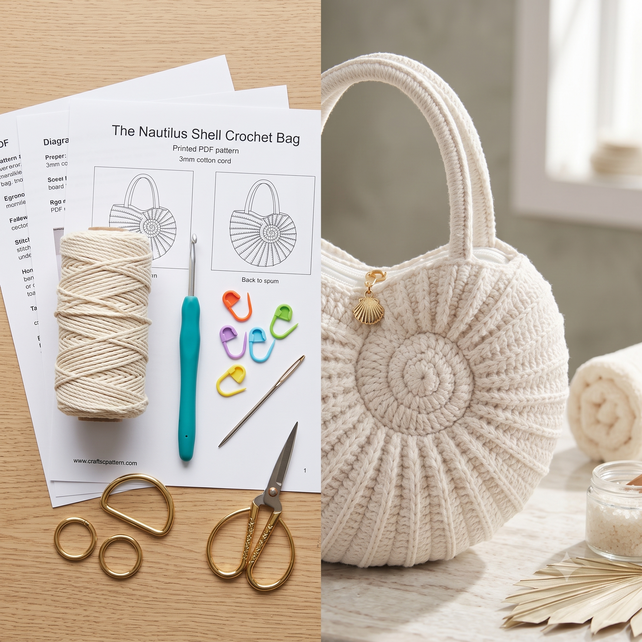 Shell Bag Crochet Pattern PDF | Nautilus Sunburst Tote Pattern, Boho Seashell Purse, Beginner Friendly, US Terms, Instant Download