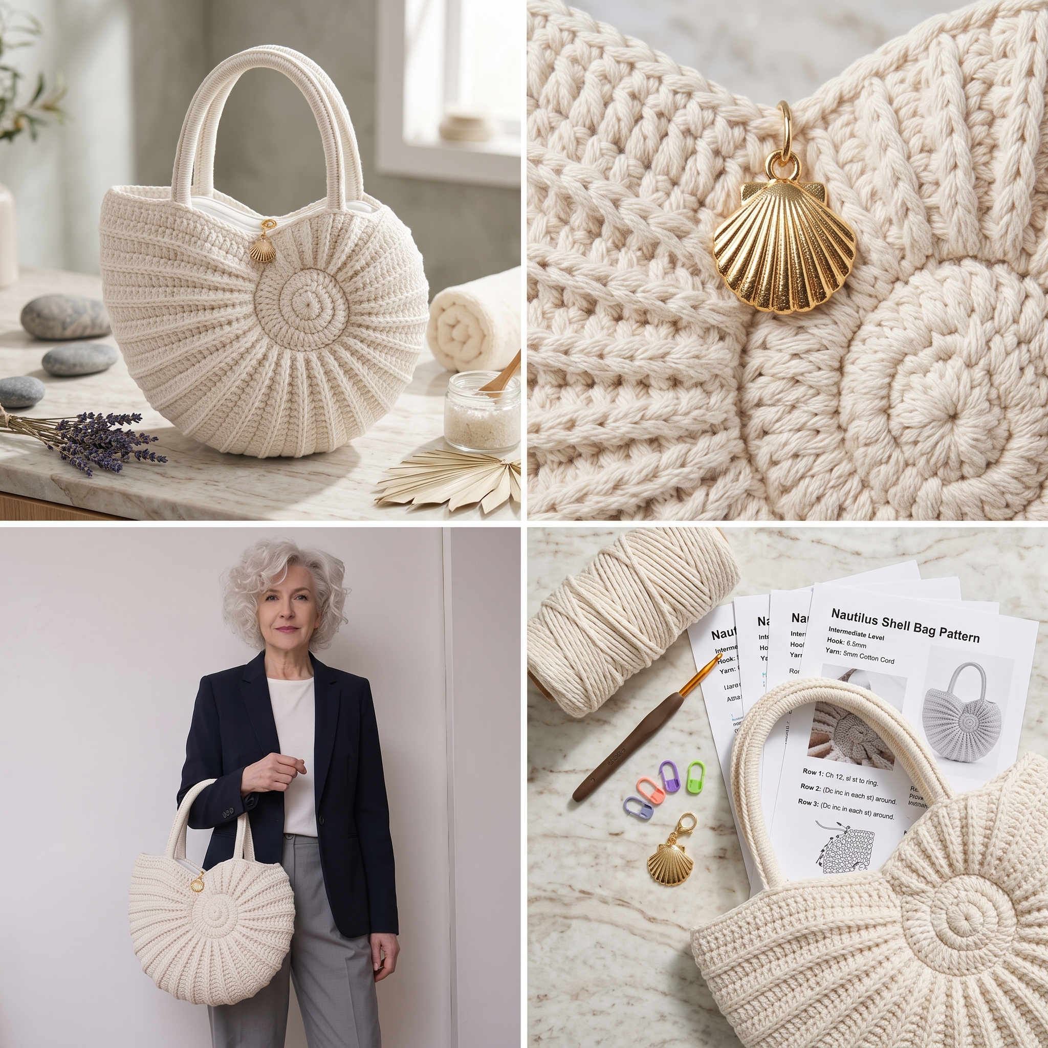 Shell Bag Crochet Pattern PDF | Nautilus Sunburst Tote Pattern, Boho Seashell Purse, Beginner Friendly, US Terms, Instant Download