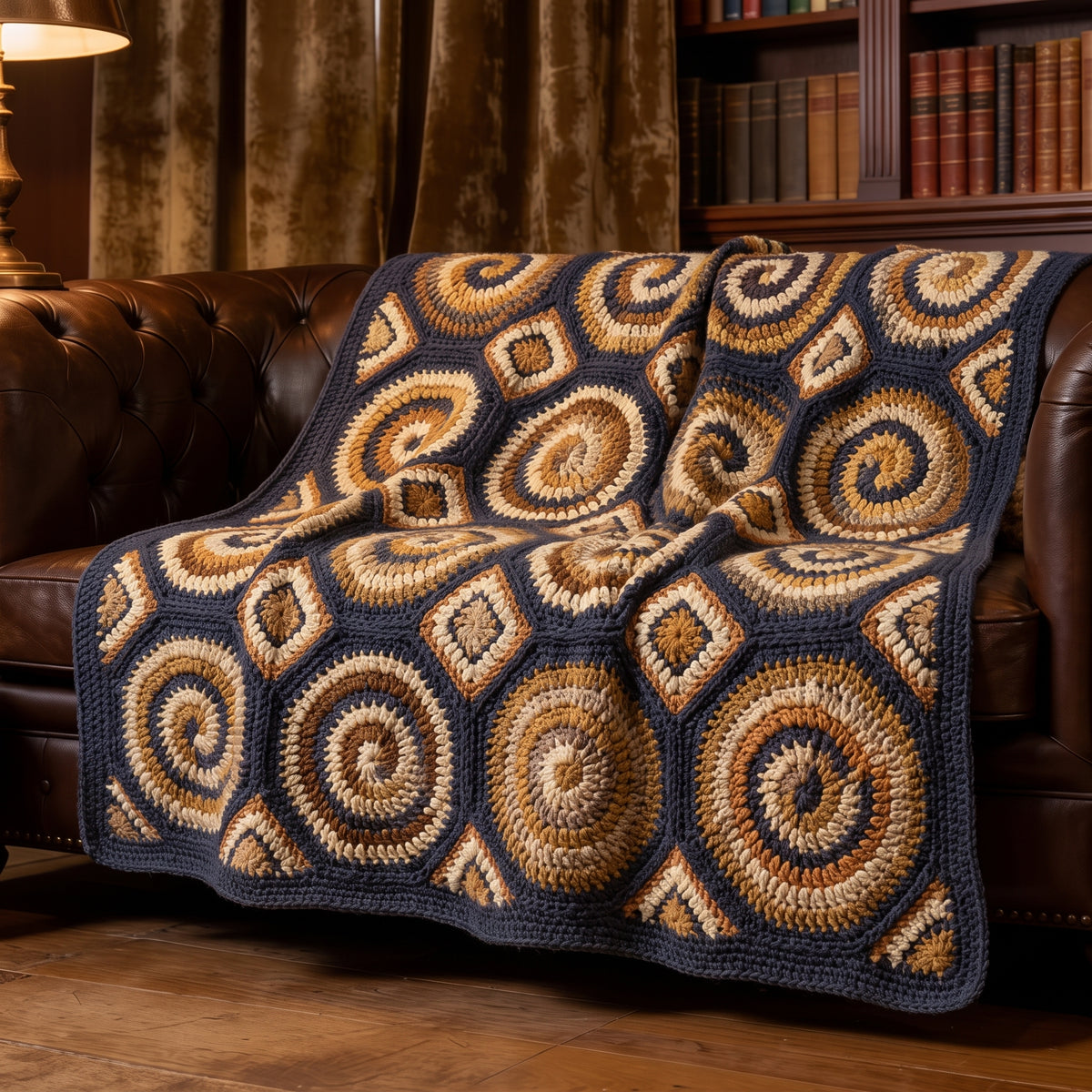Spiral Motif Crochet Afghan Pattern | Optical Swirl Blanket with Square Fillers | 42 x 60.5 in | Instant Download PDF Pattern