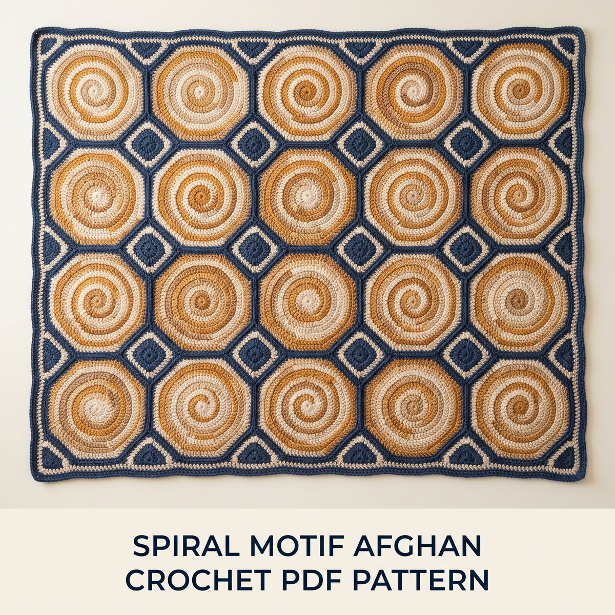Spiral Motif Crochet Afghan Pattern | Optical Swirl Blanket with Square Fillers | 42 x 60.5 in | Instant Download PDF Pattern