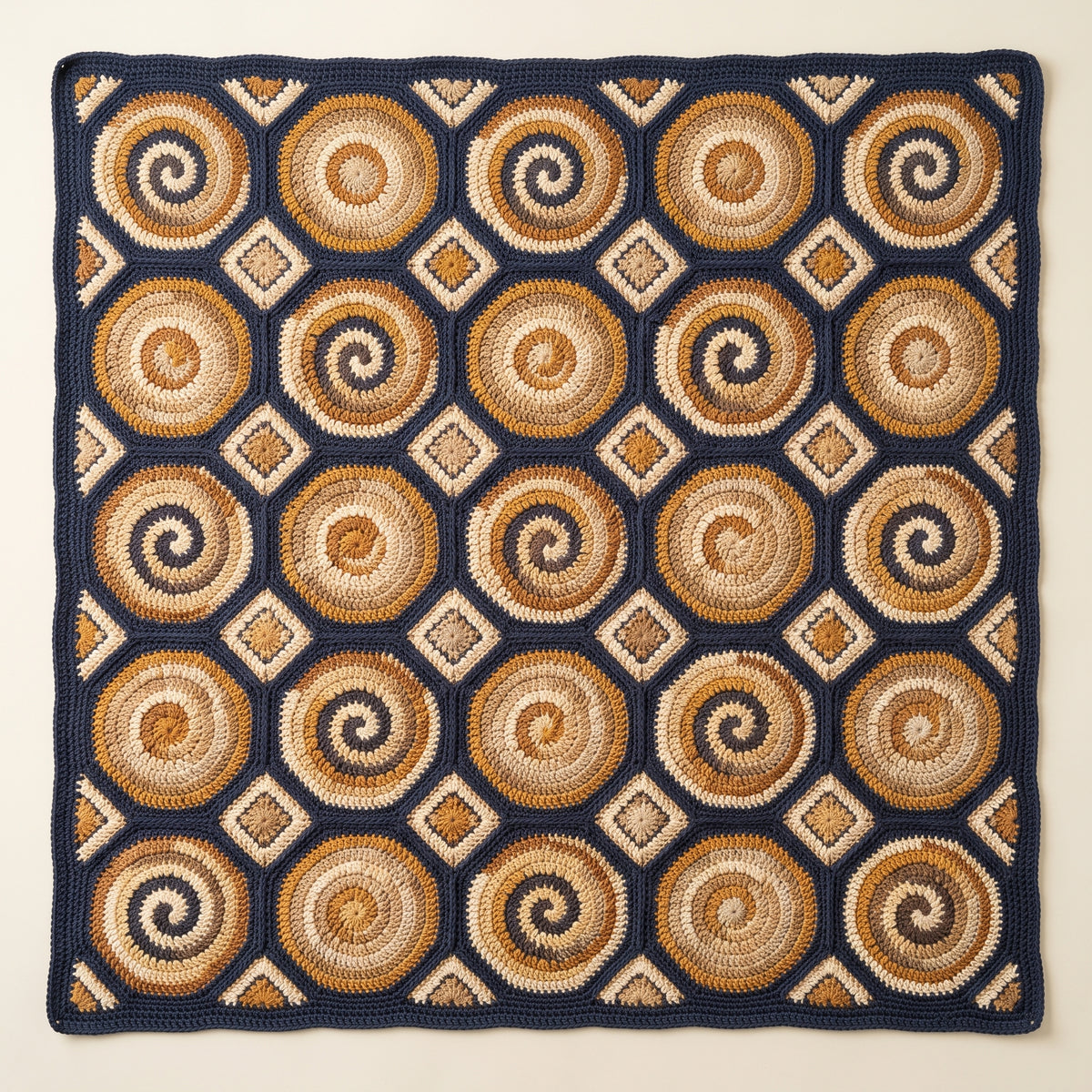 Spiral Motif Crochet Afghan Pattern | Optical Swirl Blanket with Square Fillers | 42 x 60.5 in | Instant Download PDF Pattern