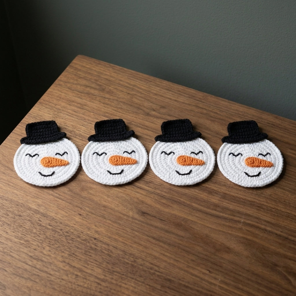 Snowman Coaster Crochet Pattern PDF, Christmas Table Decor, Quick Holiday Gift, Beginner Friendly, 4 Languages