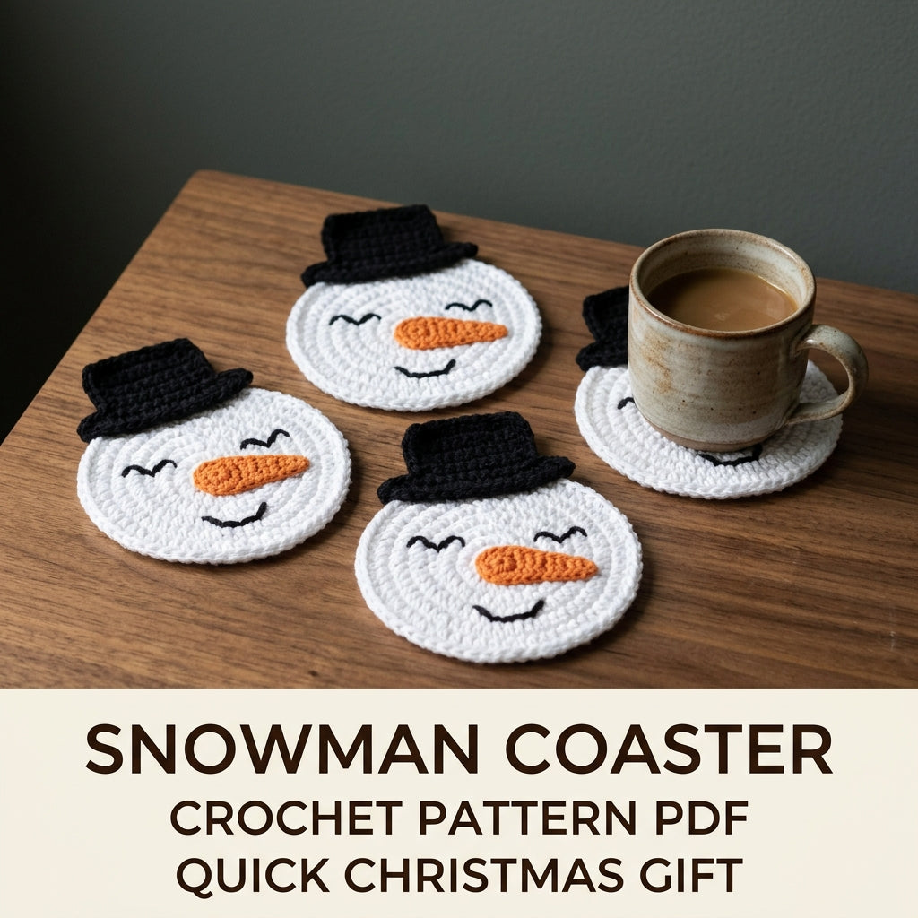Snowman Coaster Crochet Pattern PDF, Christmas Table Decor, Quick Holiday Gift, Beginner Friendly, 4 Languages