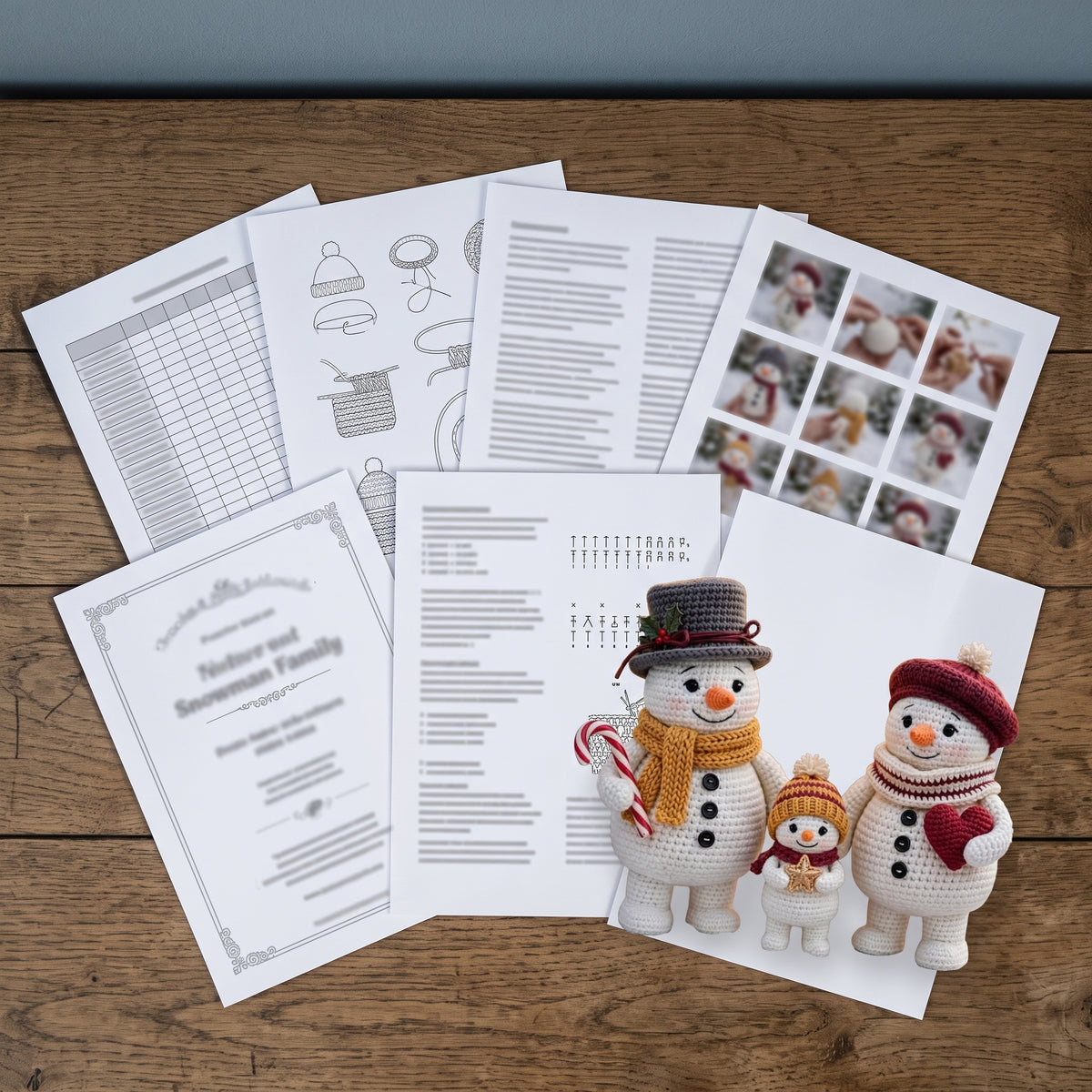 Snowman Family Crochet Pattern PDF, Papa, Mama and Baby Snowman Amigurumi, Low Sew, Confident Beginner