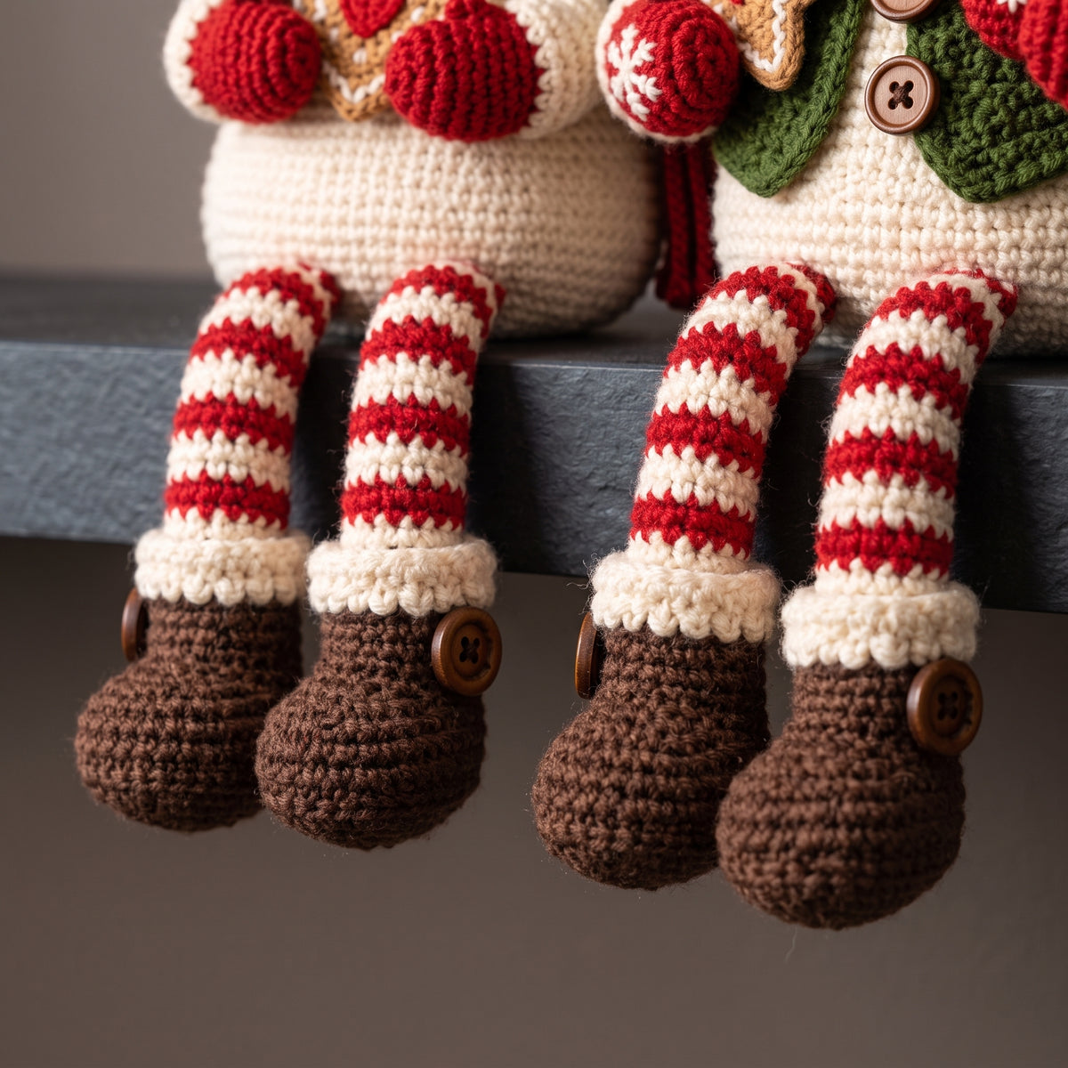 Snowman Shelf Sitter Crochet Pattern PDF, Christmas Snowman Couple with Long Striped Legs, Amigurumi, 4 Languages