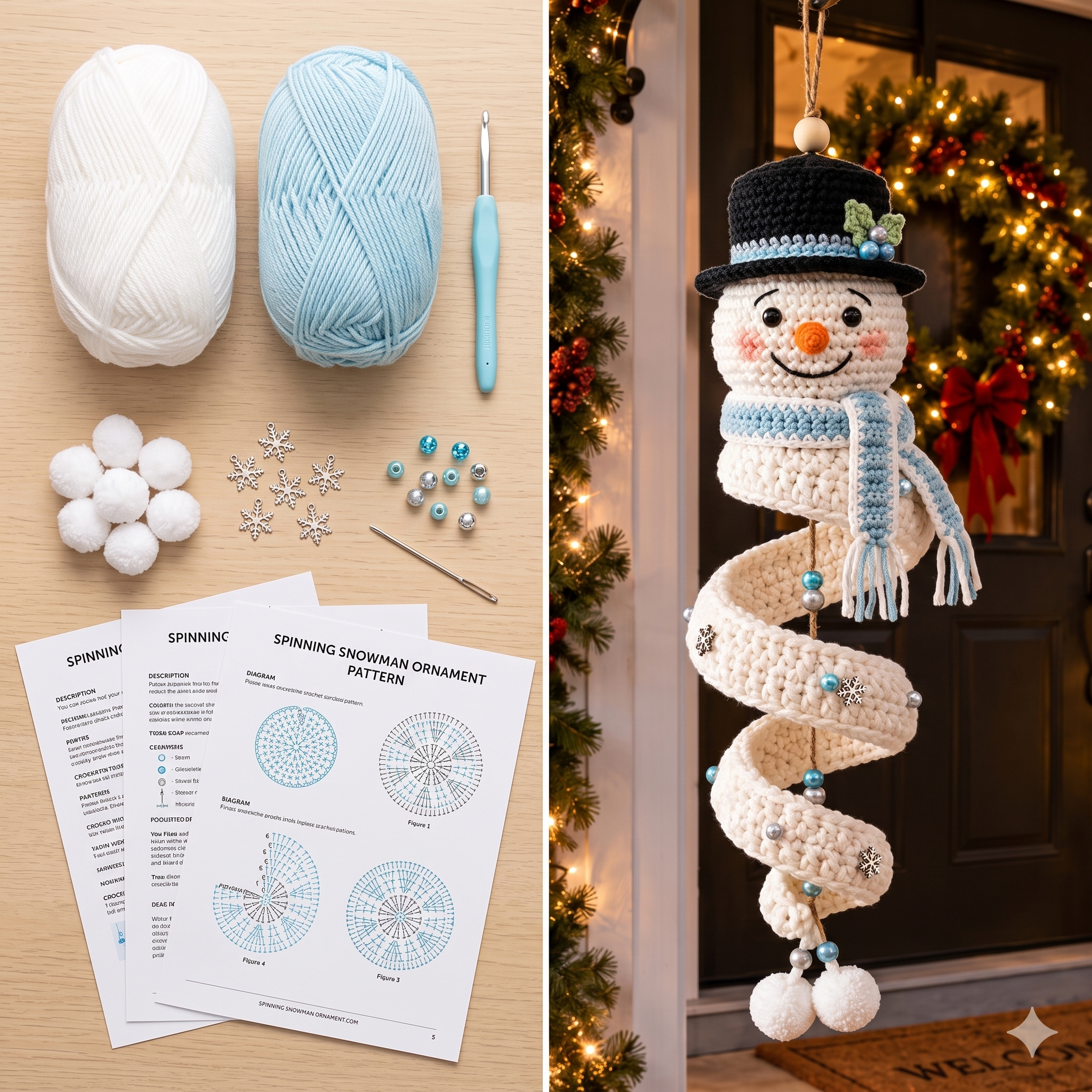 Spinning Snowman Crochet Pattern PDF | Christmas Amigurumi Ornament, Twister Snowman Holiday Decor, Beginner, US Terms, Instant Download