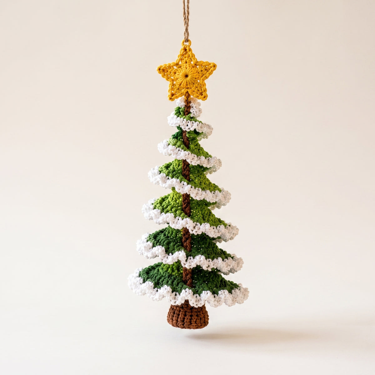 Crochet Christmas Tree Ornament Pattern | Ruffled Spiral Tree Wind Spinner that Turns | US Terms | Instant Download PDF