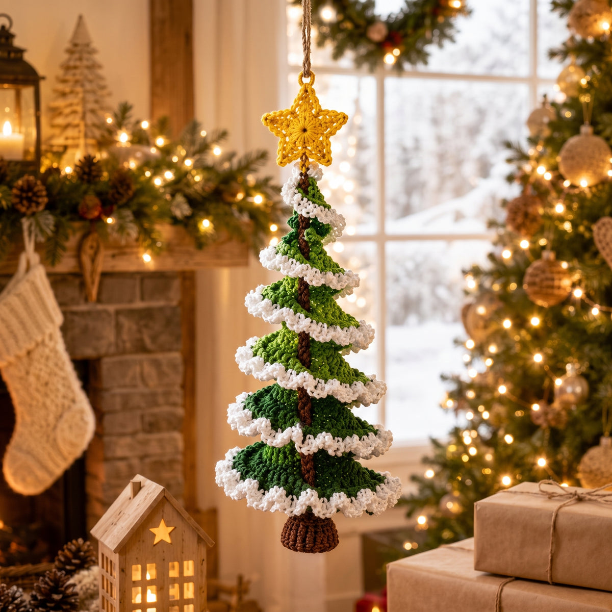 Crochet Christmas Tree Ornament Pattern | Ruffled Spiral Tree Wind Spinner that Turns | US Terms | Instant Download PDF