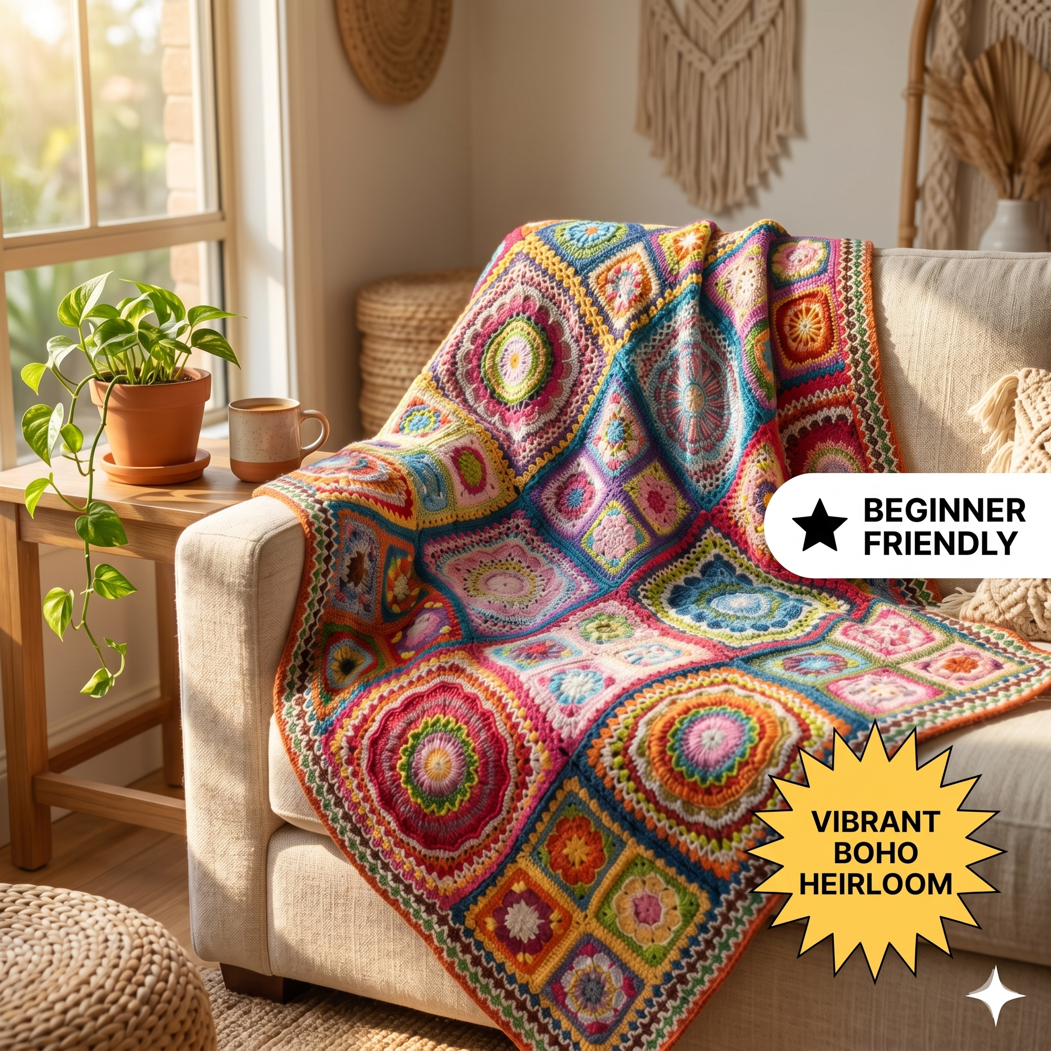 Crochet Granny Square Afghan Pattern: African Flower Blanket (Digital PDF Pattern)