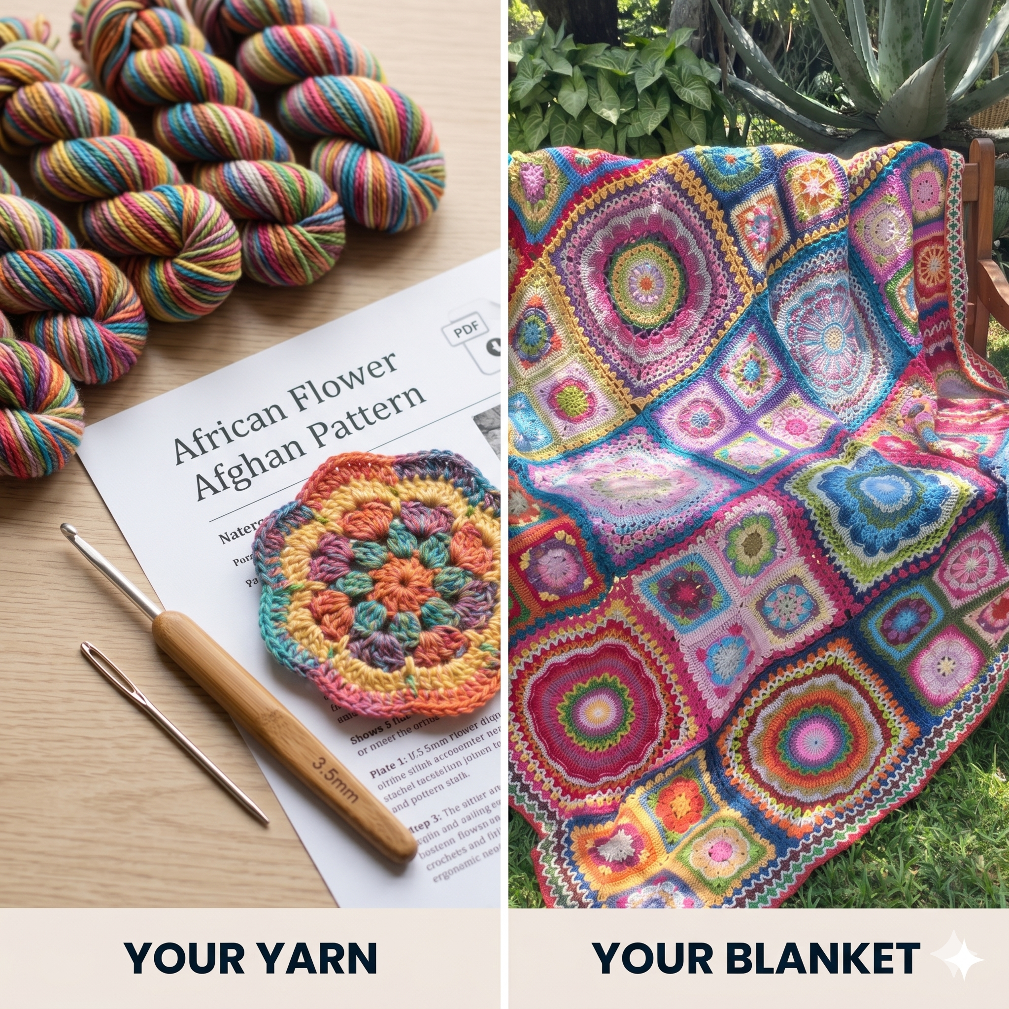 Crochet Granny Square Afghan Pattern: African Flower Blanket (Digital PDF Pattern)