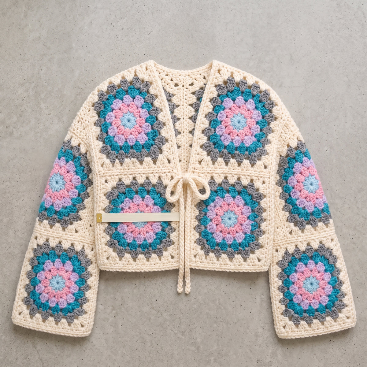Granny Square Cardigan Crochet Pattern PDF, Tie Front, Sizes S–2XL