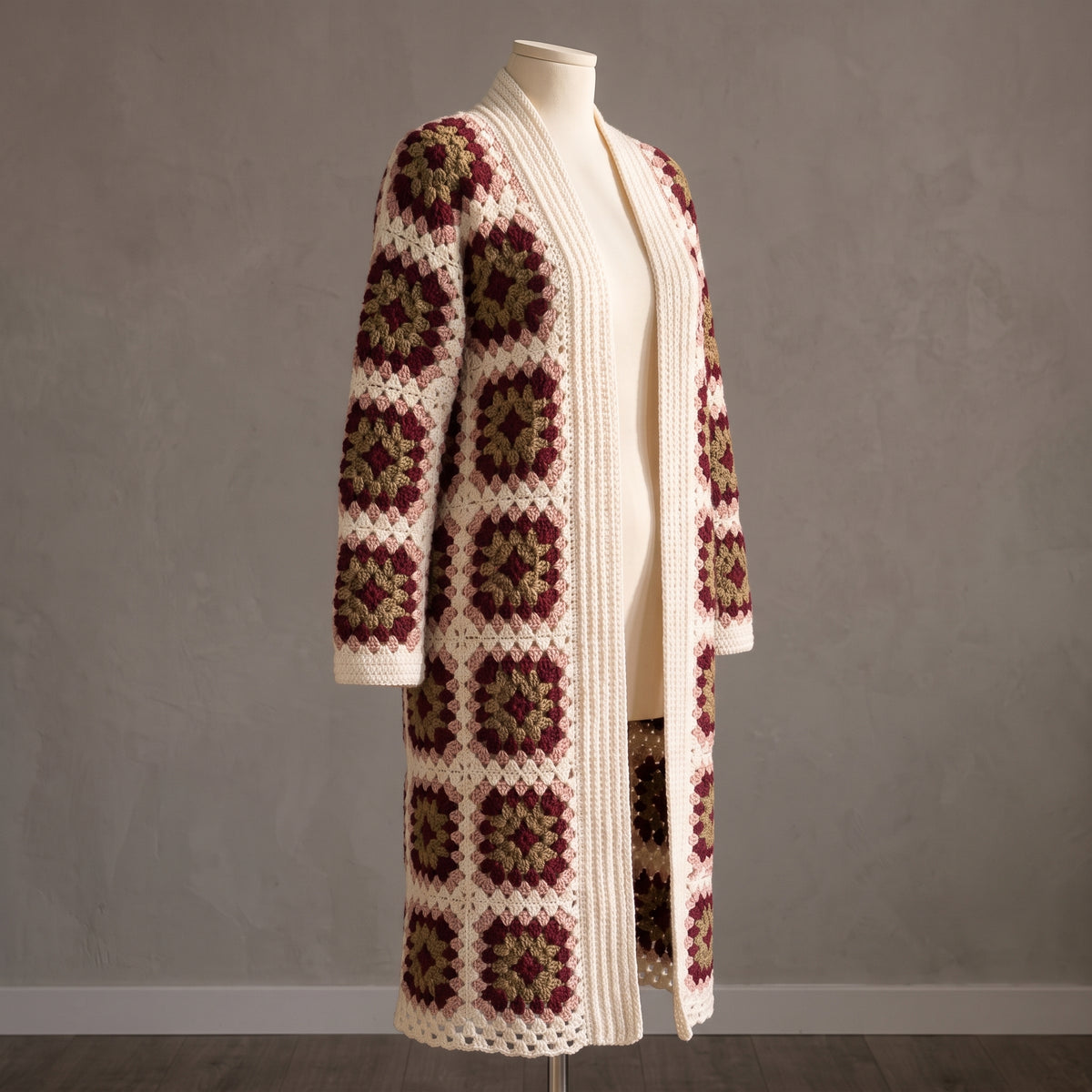 Granny Square Duster Crochet Pattern PDF | Long Cardigan Coatigan, XS to 5XL, Boho Vintage Style
