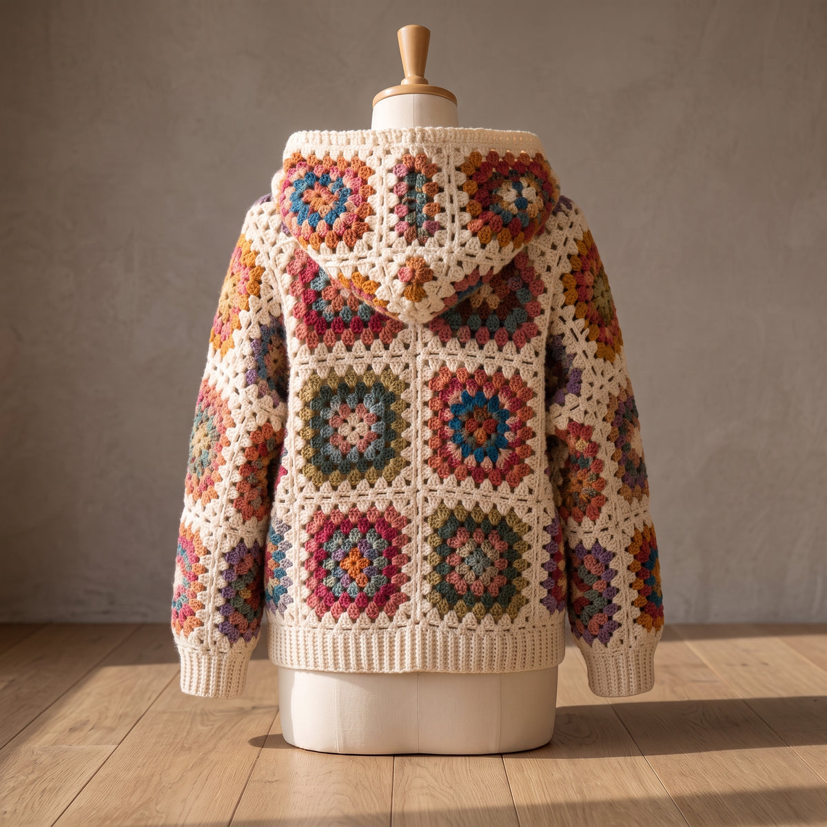 Granny Square Hoodie Crochet Pattern PDF | Hooded Zip Cardigan Jacket, Oversized Boho, US Terms